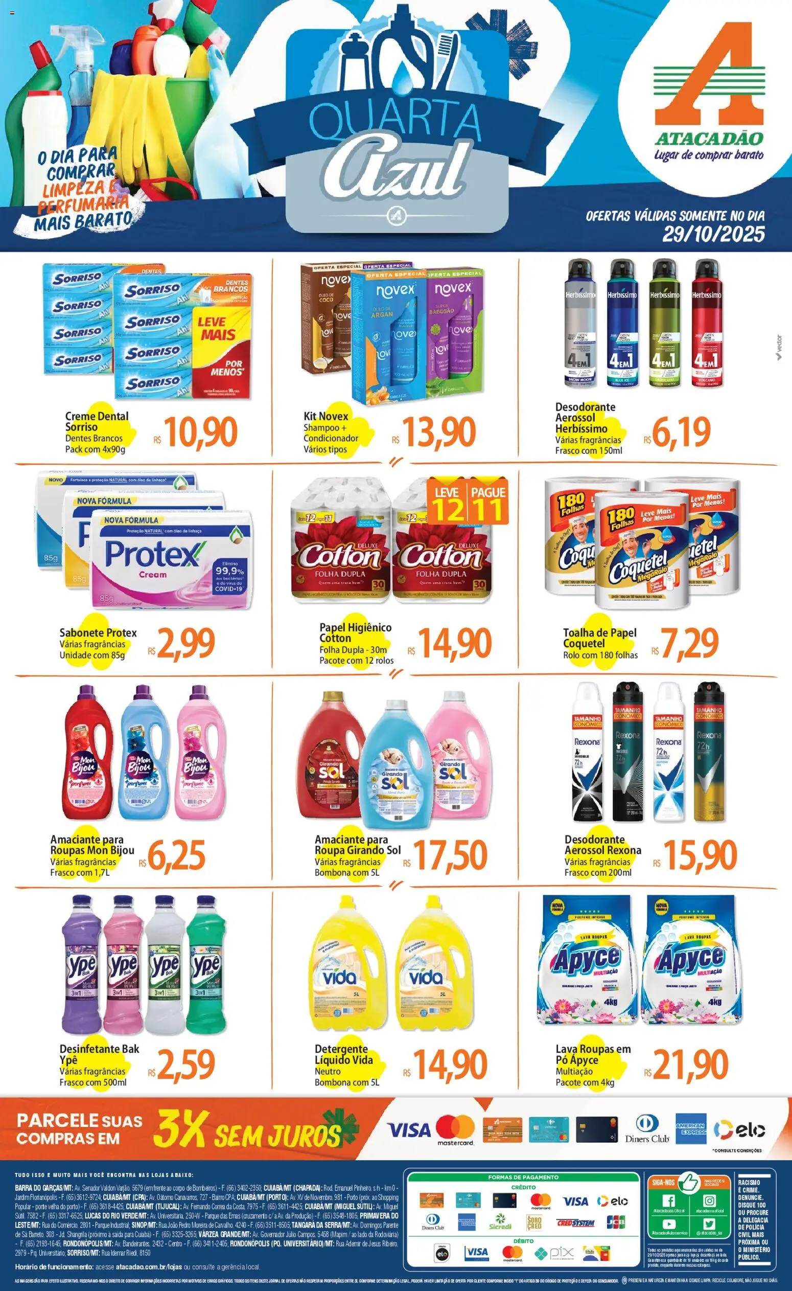 Pré-Visualização do folheto "Ofertas - MT" da loja Atacadão válido a partir de 29/10/2025 - Coco, Roupas, Óleo, Pão, Sabonete, Papel higiênico, Baixo, Girando sol