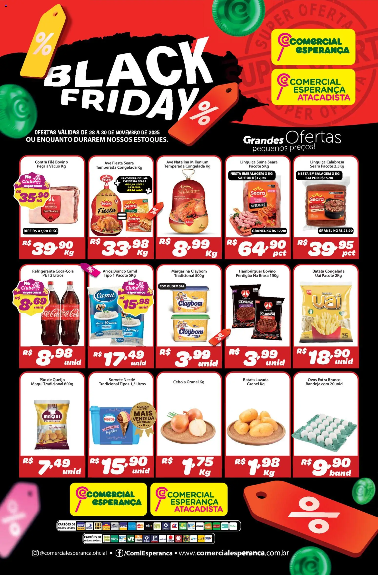 Pré-Visualização do folheto "Black Friday" da loja Comercial Esperança válido a partir de 28/11/2025 - Lasanha, Ovos, Pão, Arroz, Queijo, Batata, Cebola, Bandeja