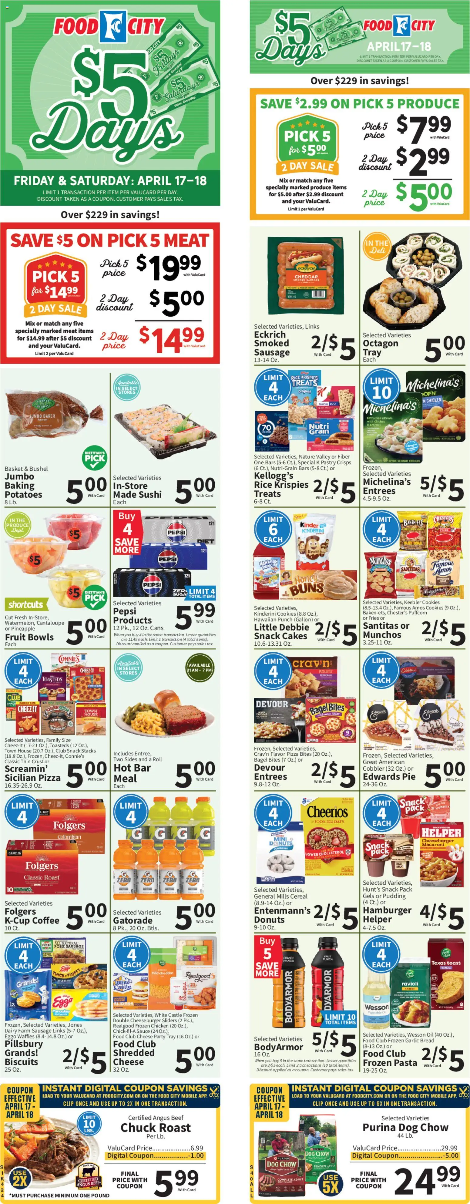 Ad Preview of Food City Food City Weekly Ad from 04/15/2026 - Cookies, Mango, Hamburger, Cheese, Potatoes, Sausage, Clip, Pudding