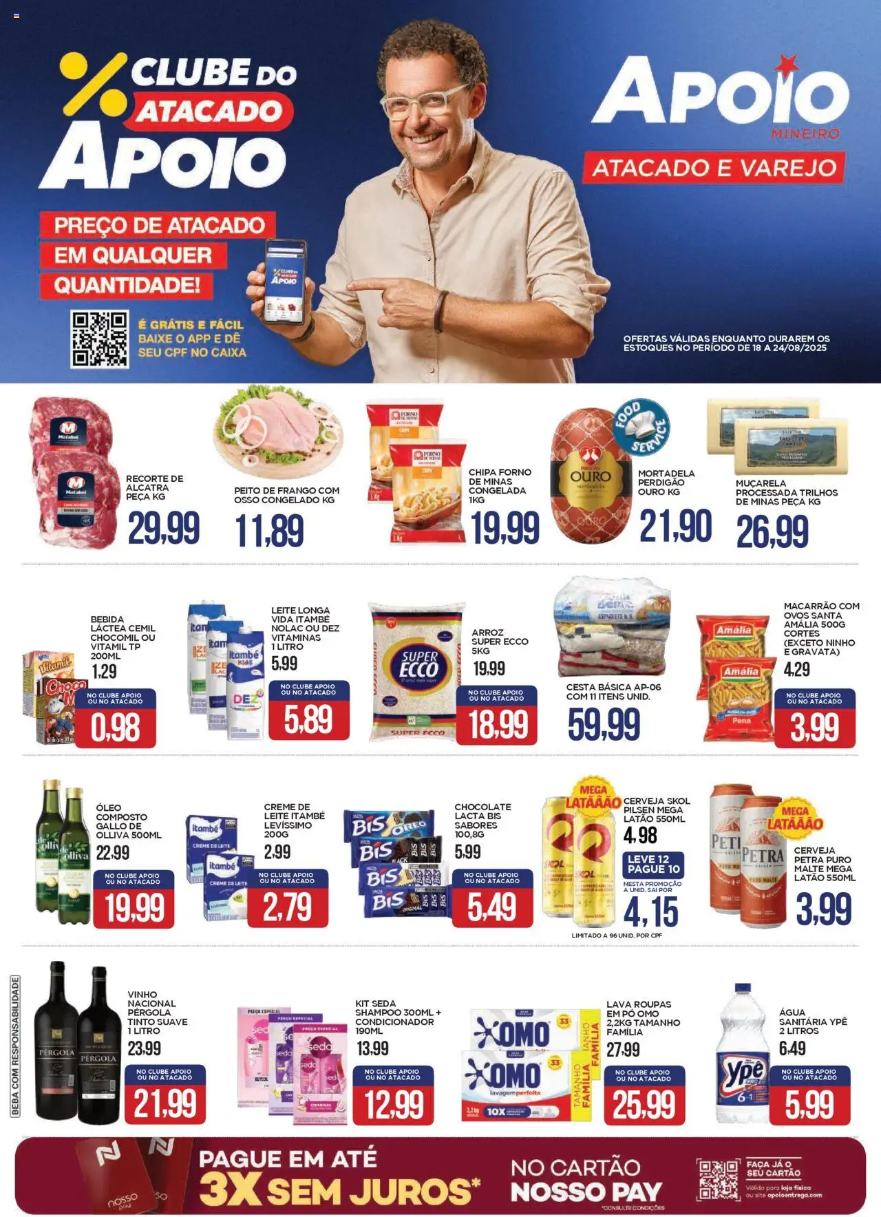 Apoio Mineiro folheto "Ofertas da semana" válido a partir de 18/08/2025 - número de página 1 - Shampoo, Roupas, Gravata, Ovos, Peito de frango, Água sanitária, Chipa Forno de Minas, Faca