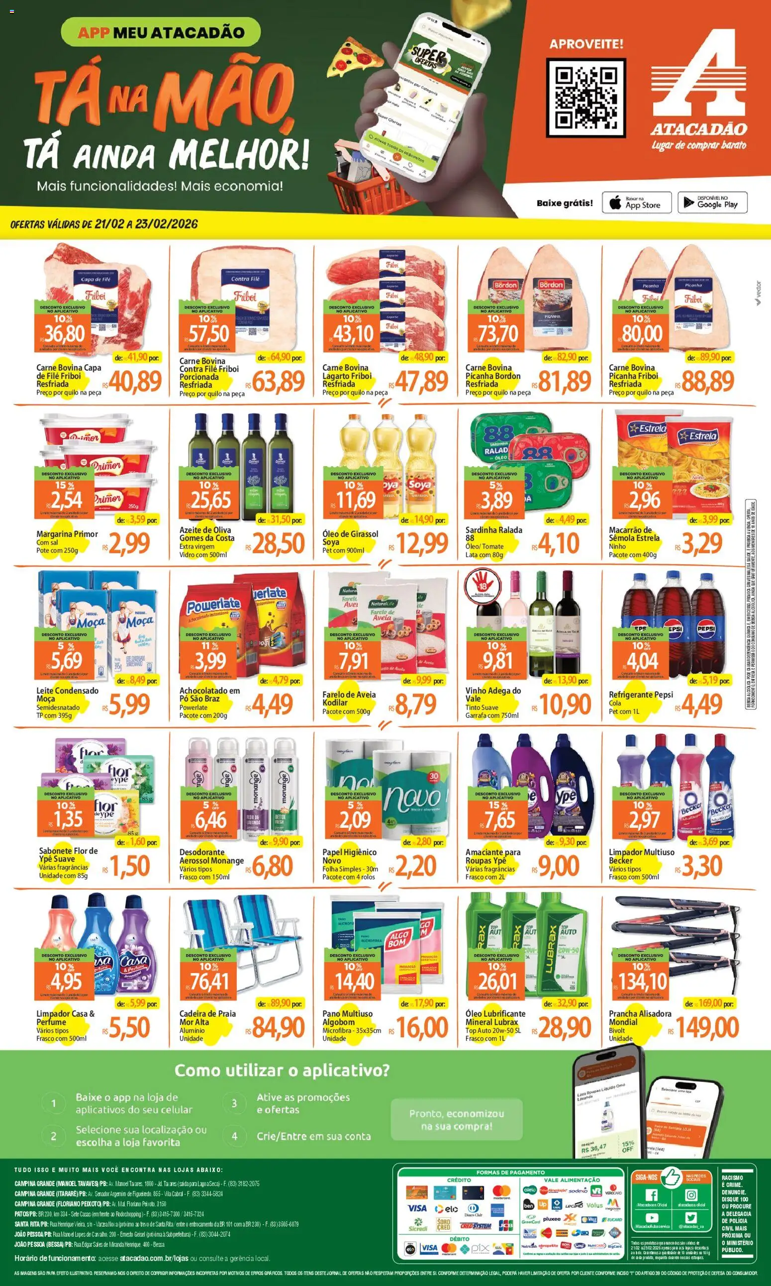 Pré-Visualização do folheto "Ofertas - PB" da loja Atacadão válido a partir de 21/02/2026 - Perfume, Roupas, Óleo, Leite, Carne, Refrigerante, Prancha, Amaciante