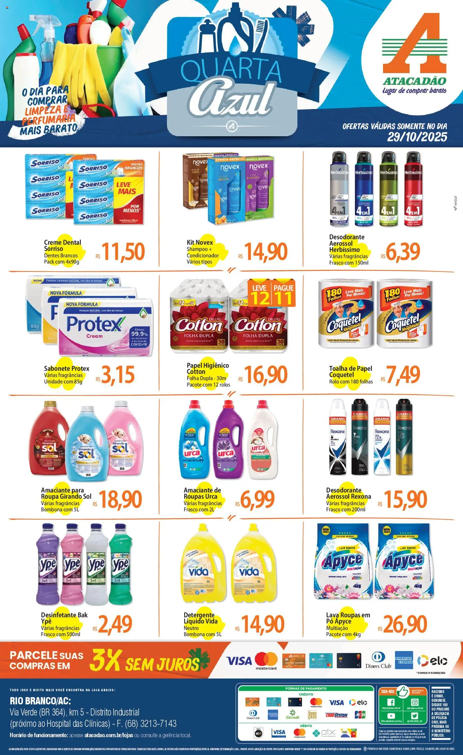 Pré-Visualização do folheto "Ofertas - AC" da loja Atacadão válido a partir de 29/10/2025 - Coco, Sabonete, Detergente, Papel higiênico, Linhaça, Creme dental, Rolo, Girando sol