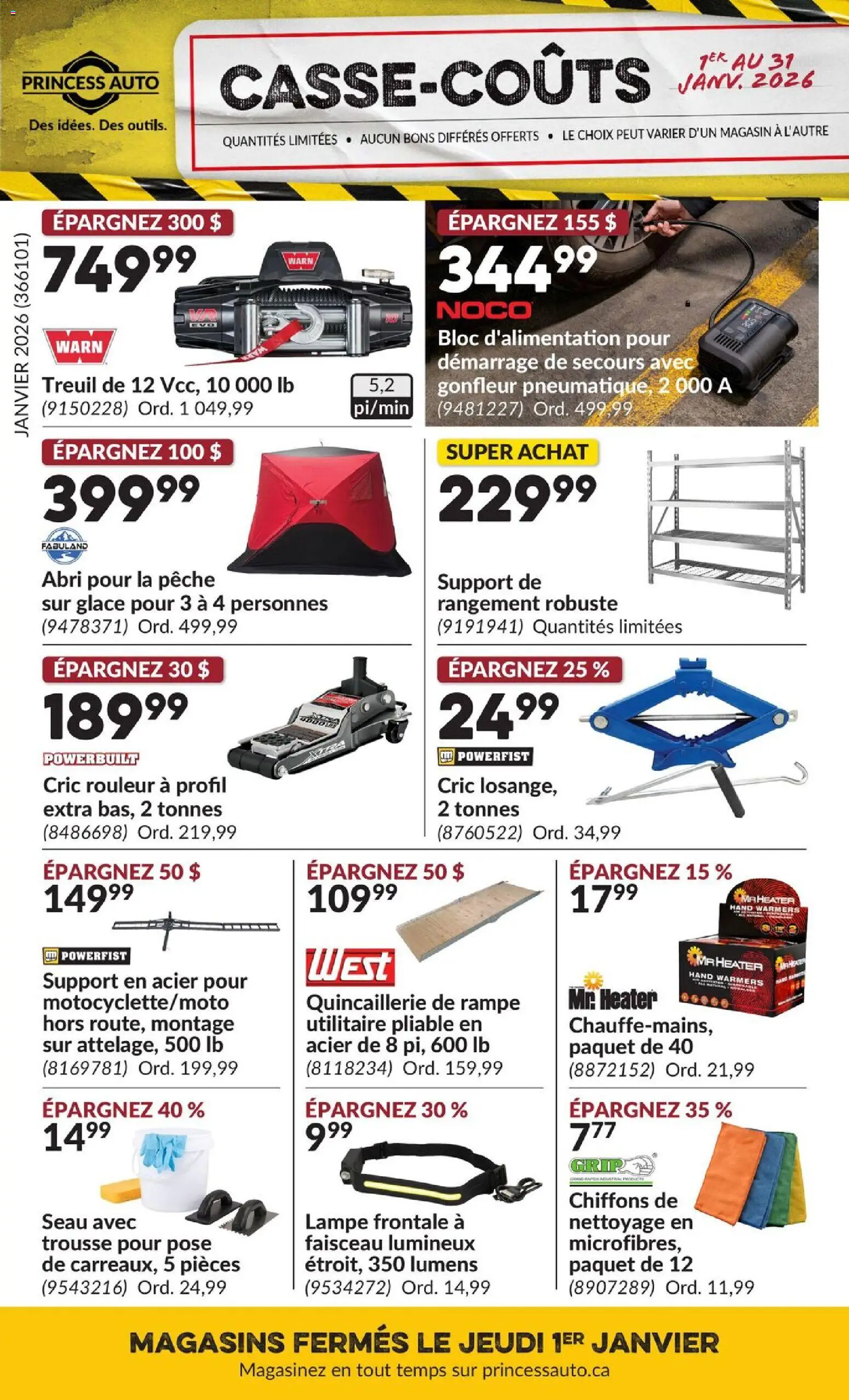 Preview of leaflet Casse-Coûts from shop Princess Auto is valid from Jan 01, 2026