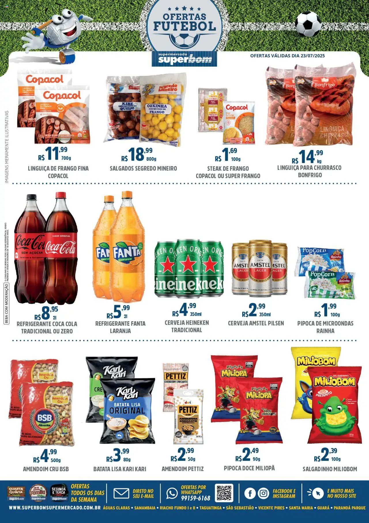 Superbom folheto "Ofertas Futebol" válido a partir de 23/07/2025 - número de página 1 - Microondas, Heineken, Cerveja, Doce, Batata, Linguiça, Presunto, Steak