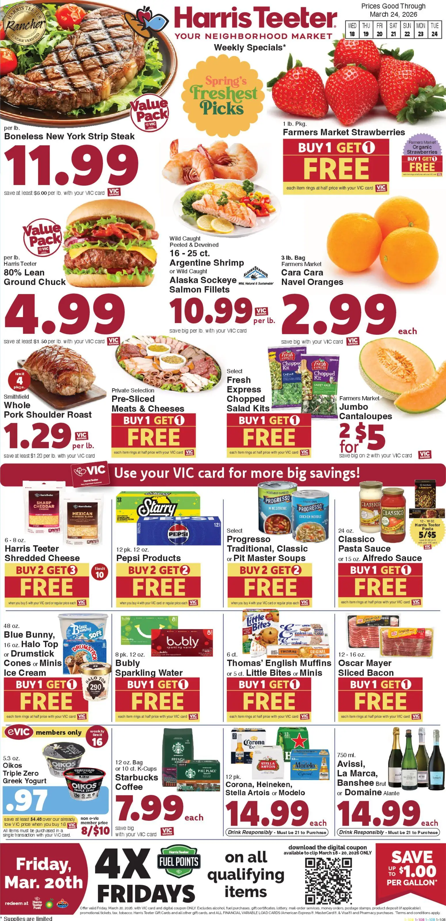 Ad Preview of Harris Teeter Harris Teeter Weekly Ad - NC from 03/18/2026 - Ice cream, Pasta, Ice, Salad, Oranges, Pepsi, Bag, Pork