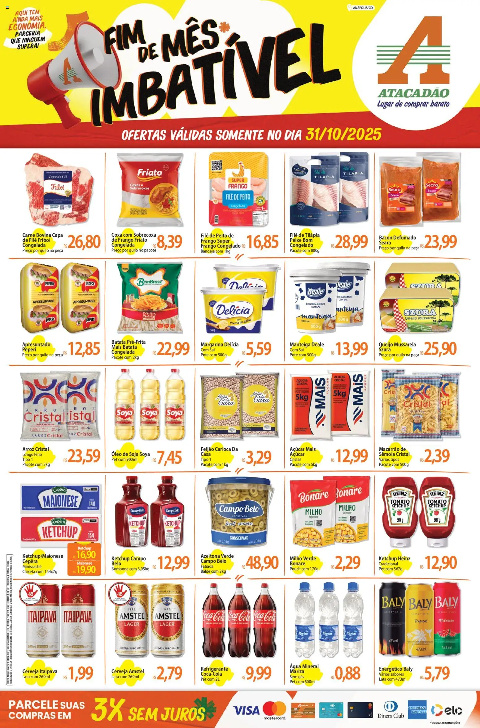 Pré-Visualização do folheto "Ofertas - GO" da loja Atacadão válido a partir de 31/10/2025 - Peixe, Macarrão, Óleo, Frango, Ketchup, Refrigerante, Maionese, Milho