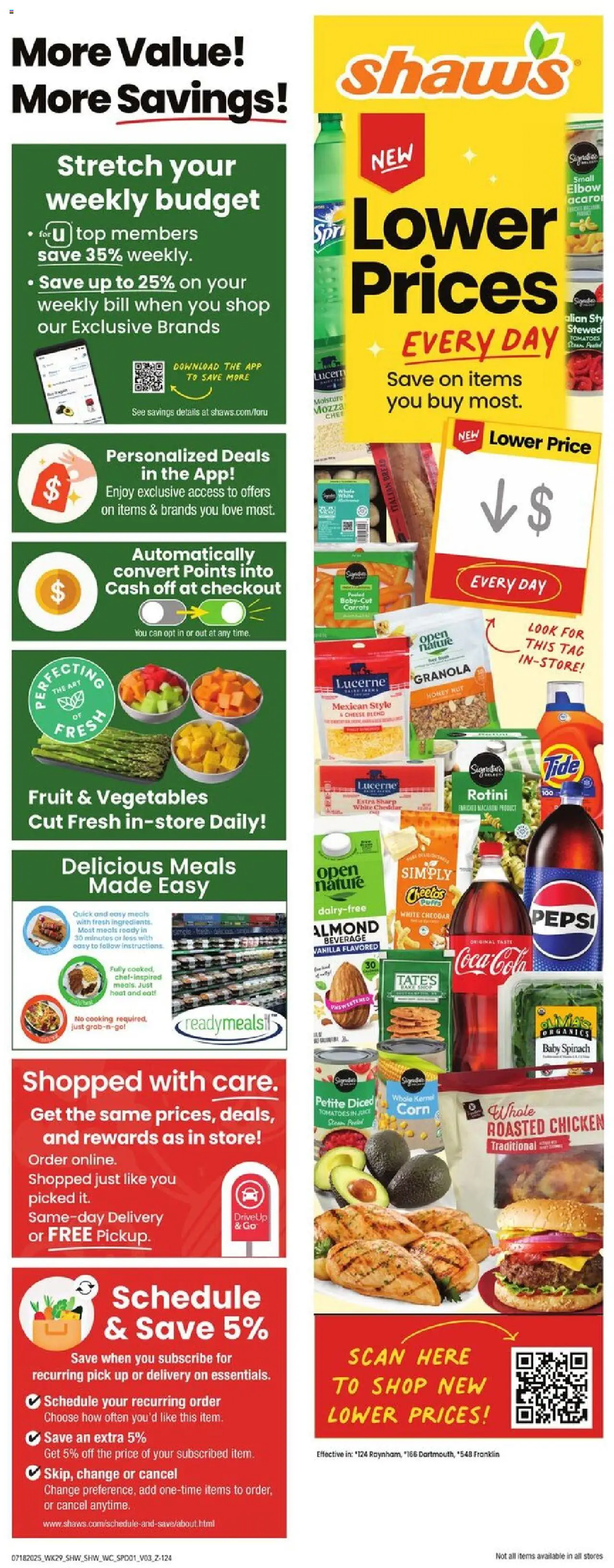 Shaw's Weekly Ad - MA from 07/18/2025 - Flyer - Page number 1 - Corn, Spinach, Honey, Cheese, Bread, Vegetables, Baby spinach, Carrots