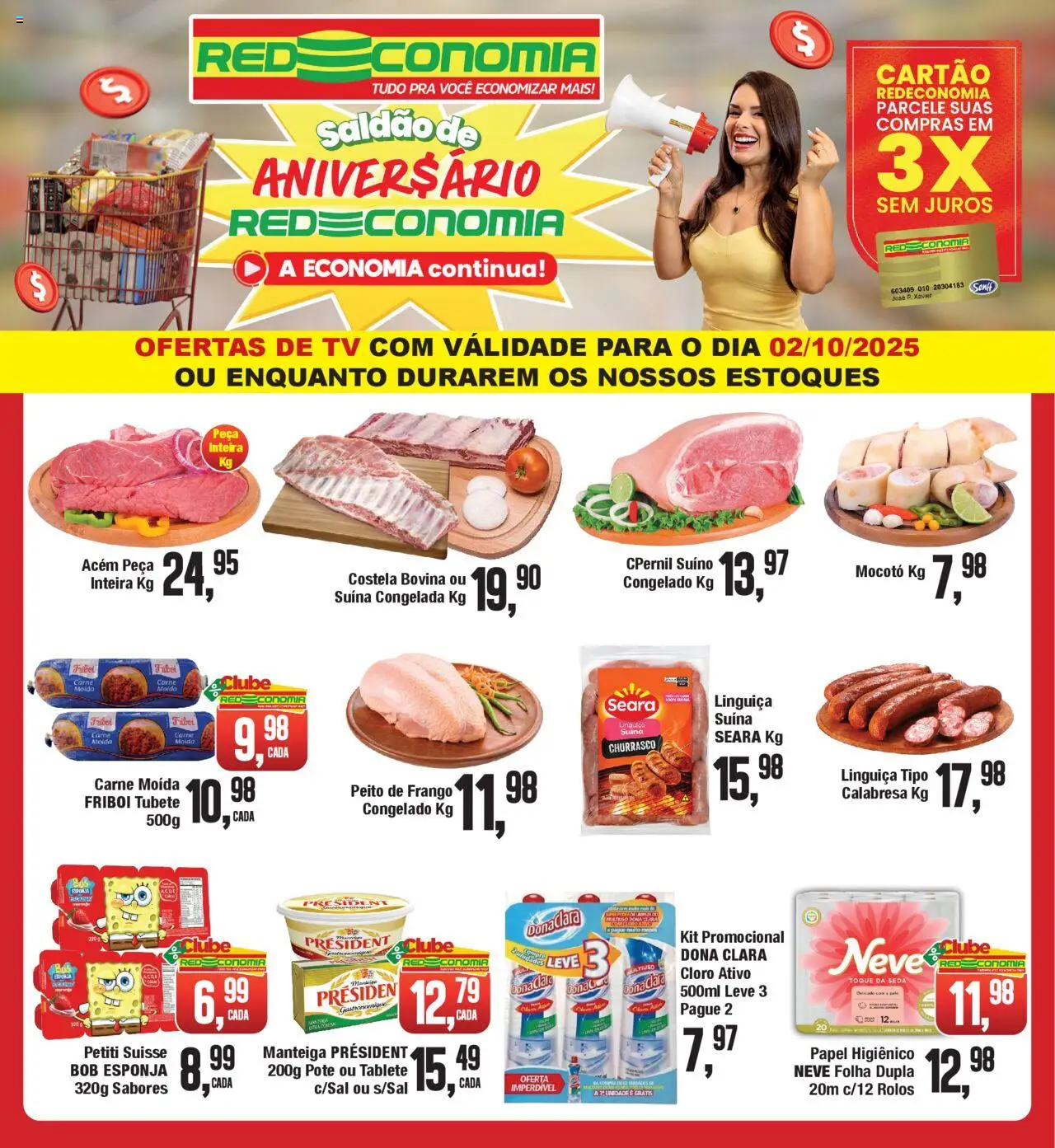 RedEconomia folheto "Encarte" válido a partir de 02/10/2025 - número de página 1 - Sal, Carne, Frango, Peito de frango, Linguiça, Esponja, Cloro, Acém