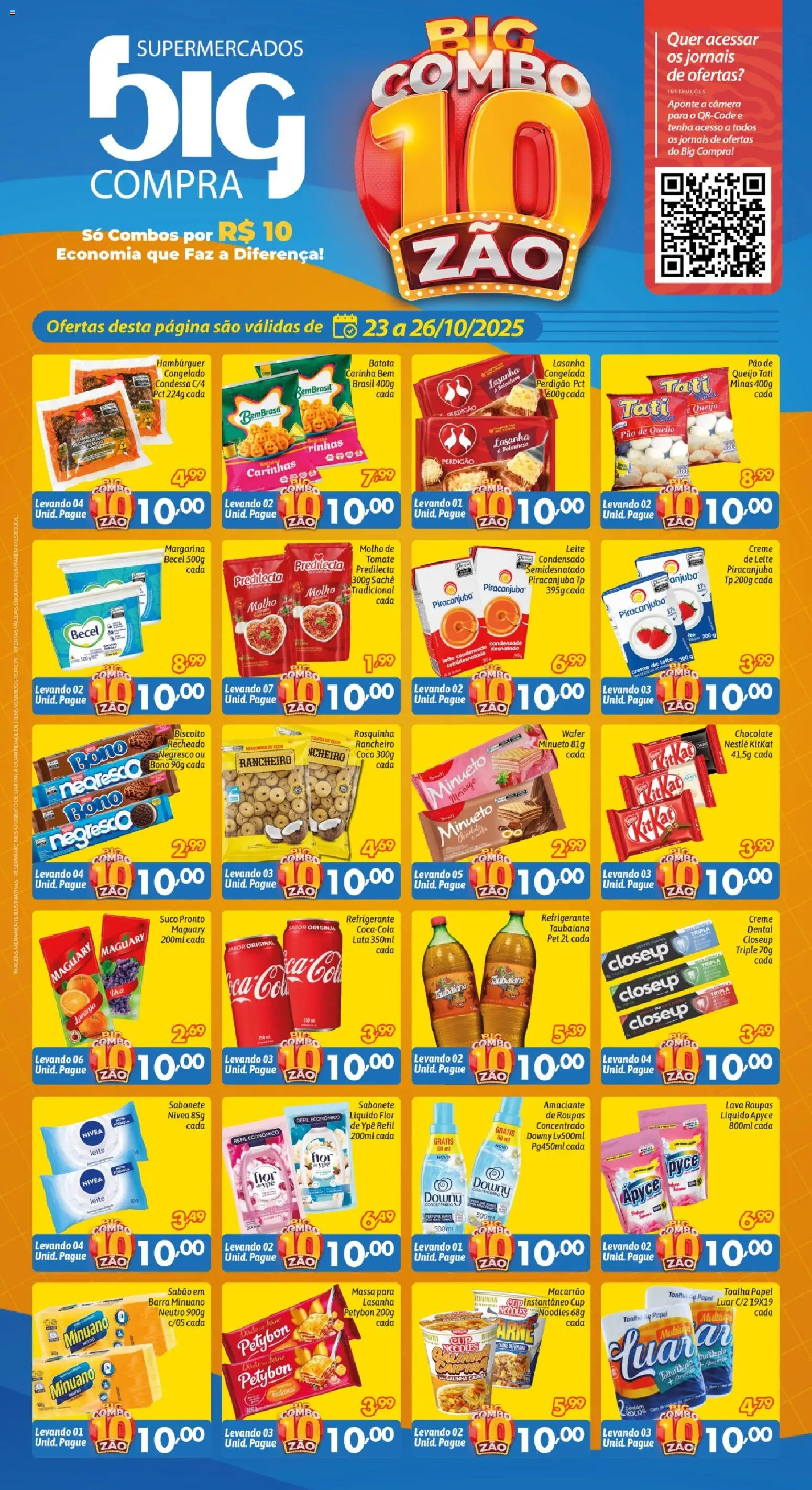 Big Compra folheto "Ofertas da semana" válido a partir de 23/10/2025 - número de página 1 - Chocolate, Macarrão, Lasanha, Pão de queijo, Creme de leite, Margarina, Jornais, Taubaiana