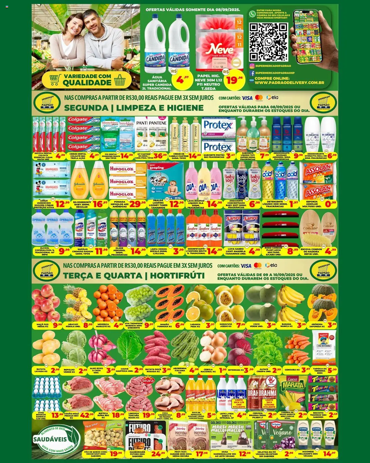 Supermercado Padrão folheto "Ofertas da semana" válido a partir de 08/09/2025 - número de página 1 - Álcool, Doce, Soja, Pera, Cenoura, Gelatina, Pó, Limpa vidros