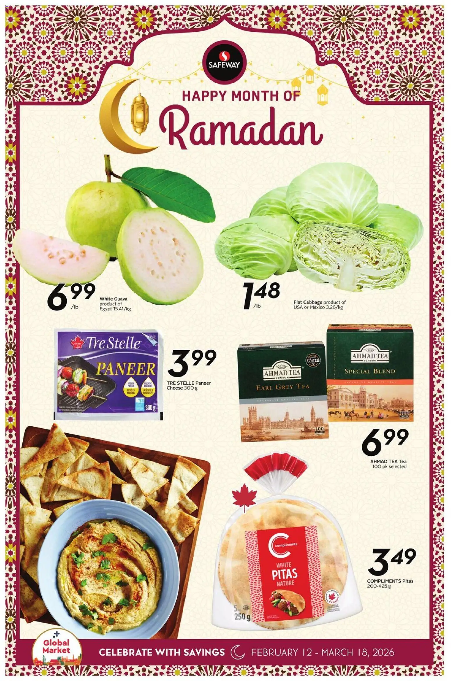 Preview of leaflet Seasonal - Ramadan from shop Safeway is valid from Feb 12, 2026 - Tea, Cheese, Cabbage