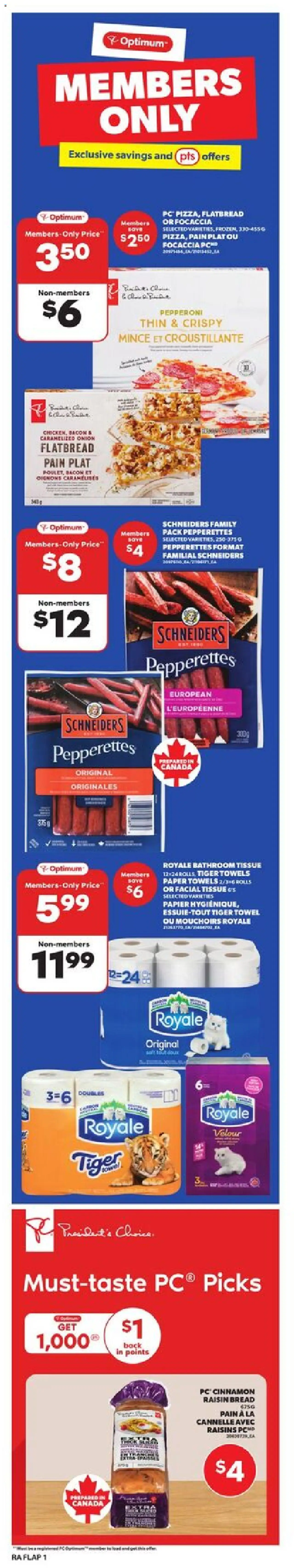 Preview of leaflet Weekly flyer / circulaire from shop Atlantic Superstore is valid from Oct 16, 2025 - PC, Bread, Focaccia, Bacon, Onion, Raisins, Paper towels, Towels