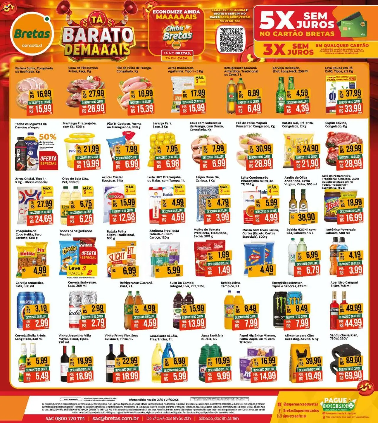 Bretas folheto "Ofertas Fim de semana" válido a partir de 05/09/2025 - número de página 1 - Café, Coco, Cerveja, Leite, Refrigerante, Guaraná, Filé de peixe, Barilla