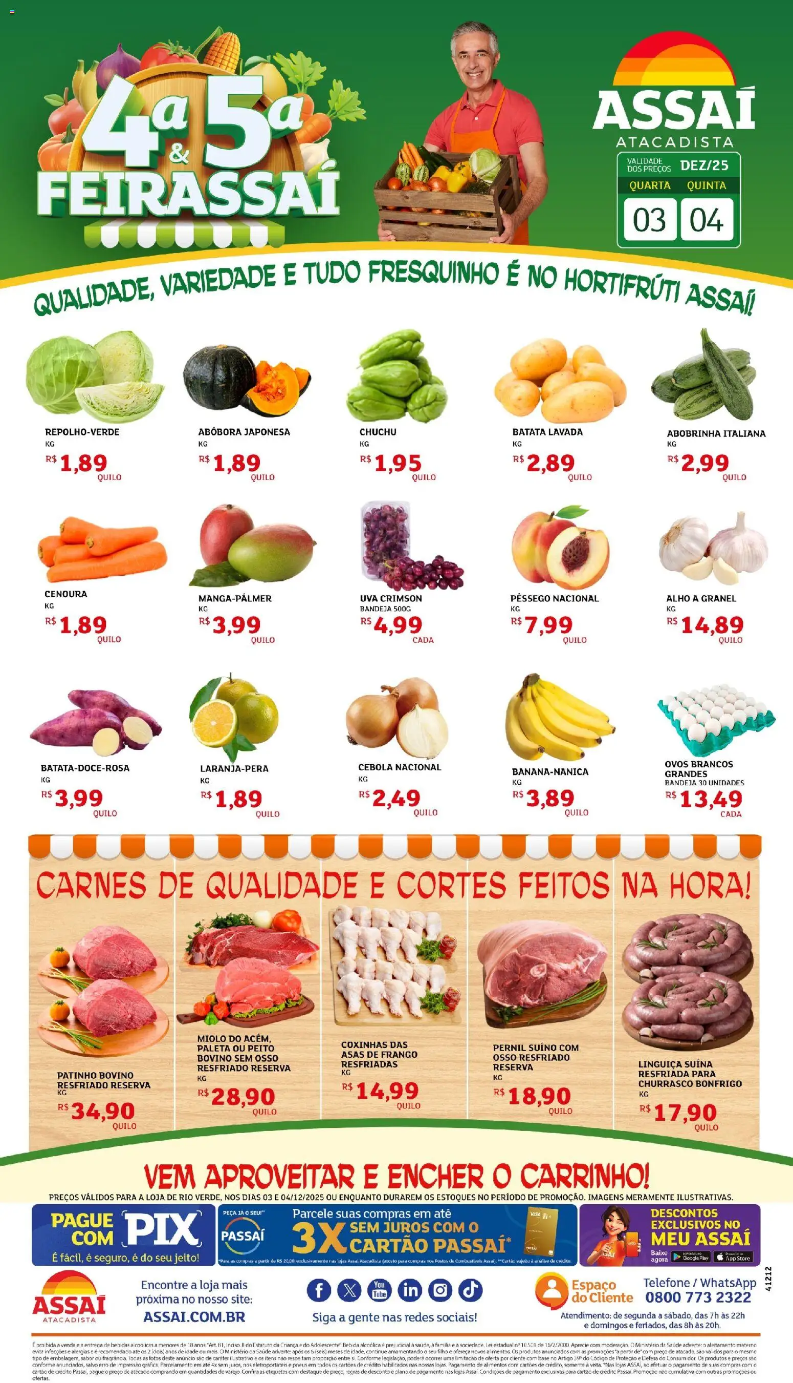 Pré-Visualização do folheto "Encarte - GO" da loja Assaí Atacadista válido a partir de 03/12/2025 - Pneus, Base, Bebida, Abóbora, Linguiça, Alho, Asas de frango, Frango resfriado