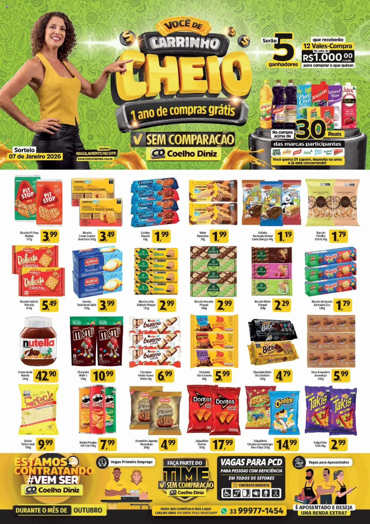 Coelho Diniz folheto "Ofertas Outubro" válido a partir de 09/10/2025 - número de página 1 - Cookies, Coelho, Nutella, Carrinho, Cheetos, Batata, Creme, Cream cracker