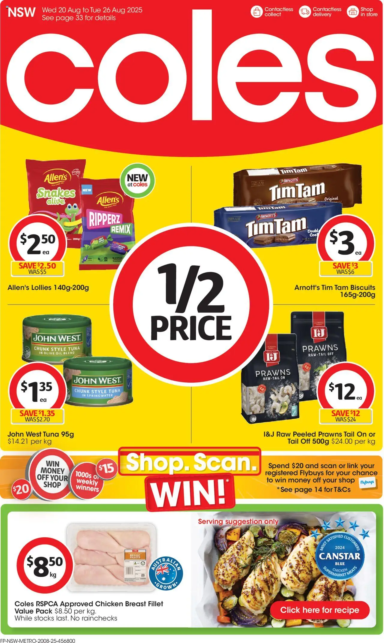 Coles catalogue valid from 20/08/2025 - page 1 - Oil, Lollies, Olive oil, Prawns, Biscuits, Coat, Tuna, Fillet