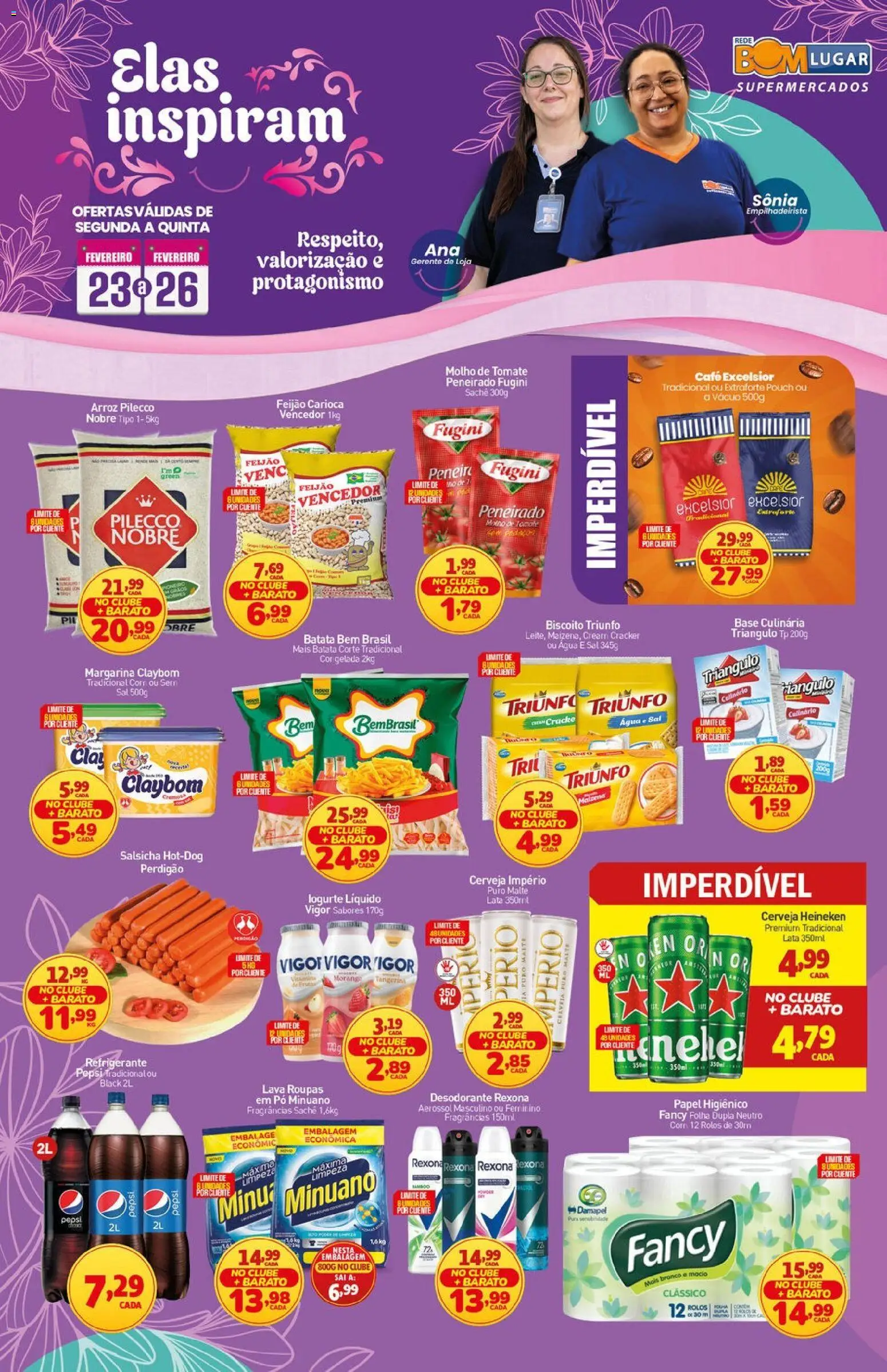 Pré-Visualização do folheto "Ofertas da semana" da loja Rede Bom Lugar válido a partir de 23/02/2026 - Café, Heineken, Cerveja, Água, Feijão, Biscoito, Papel higiênico, Cream cracker