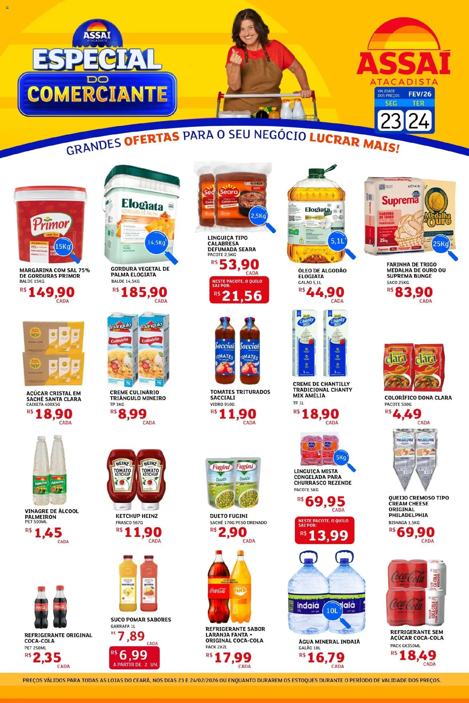 Pré-Visualização do folheto "Encarte - CE" da loja Assaí Atacadista válido a partir de 23/02/2026 - Óleo, Álcool, Queijo, Ketchup, Açúcar, Refrigerante, Cola, Balde