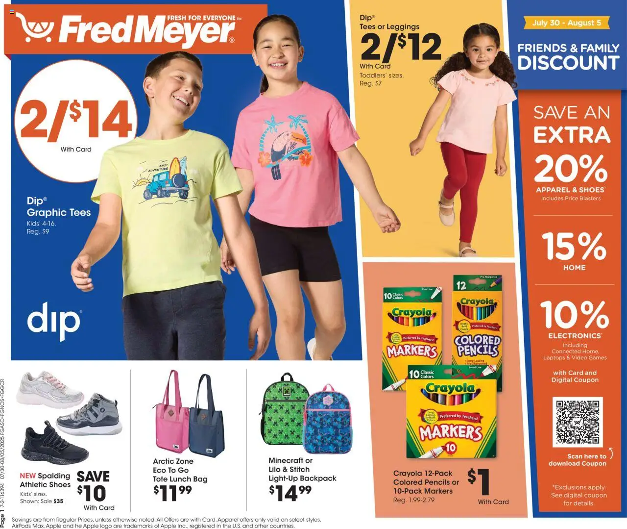 Fred Meyer Home & Apparel from 07/30/2025 - Flyer - Page number 1 - Video, Backpack, Leggings, Bag