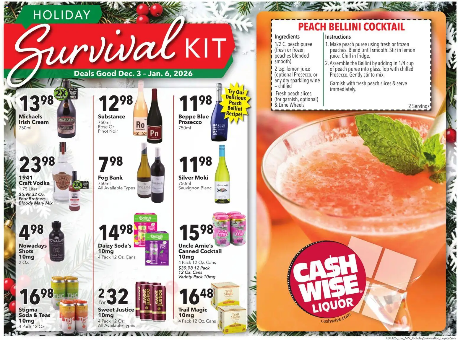 Ad Preview of Cash Wise Liquor Ad from 12/02/2025 - Wine, Juice, Peach, Prosecco, Lemon, Lime, Cream, Sparkling wine