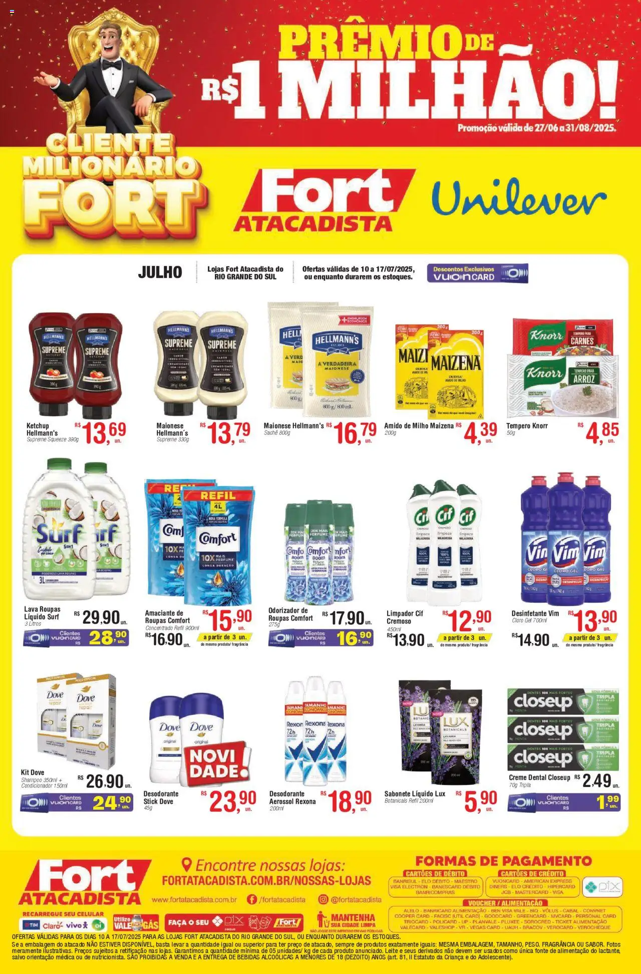 Fort Atacadista folheto "Ofertas Unilever" válido a partir de 10/07/2025 - número de página 1 - Shampoo, Perfume, Condicionador, Faca, Arroz, Roupas, Creme, Rexona