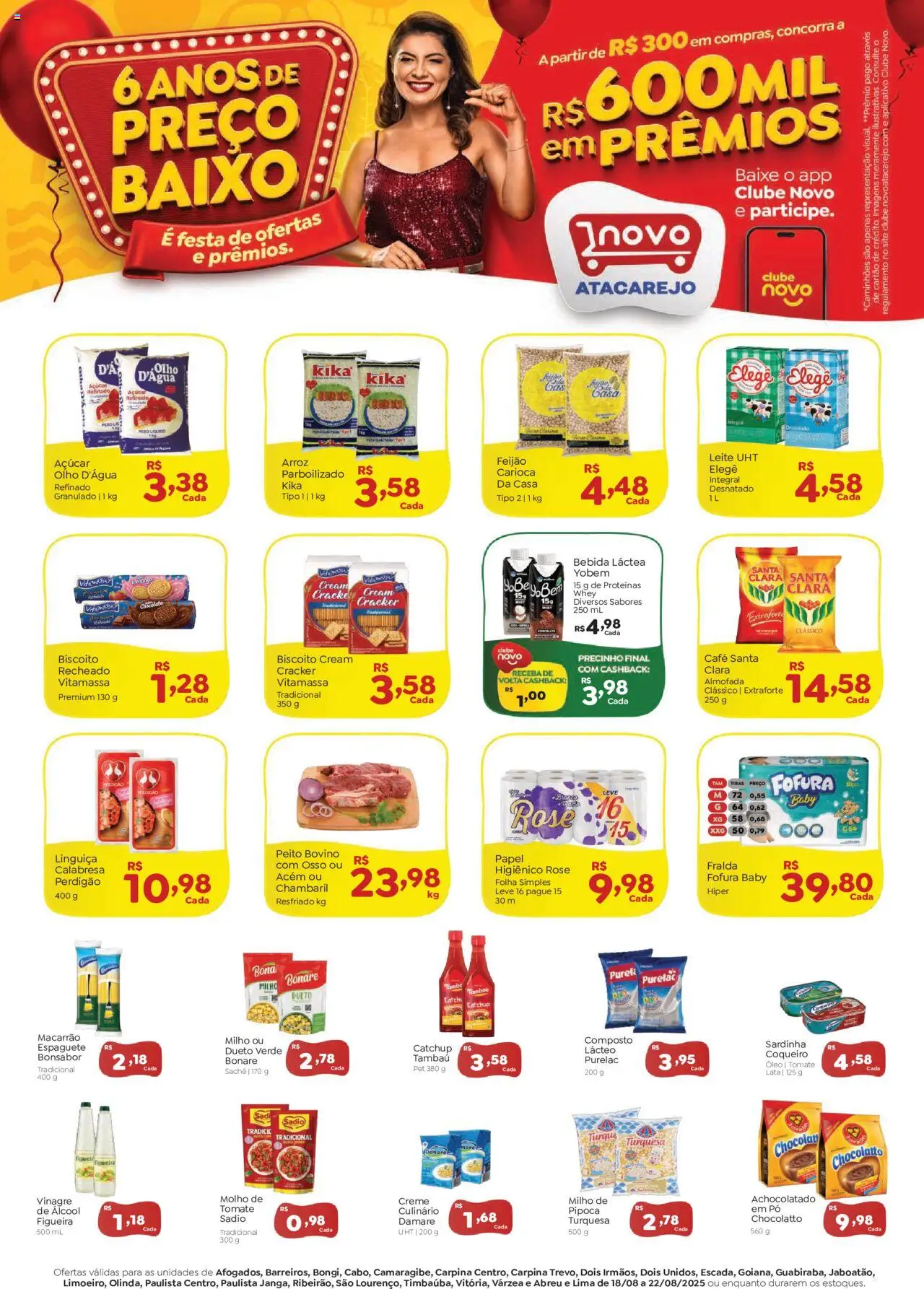 Novo Atacarejo folheto "Ofertas da semana" válido a partir de 18/08/2025 - número de página 1 - Macarrão, Arroz, Pipoca, Feijão, Pó, Vinagre, Achocolatado, Acém