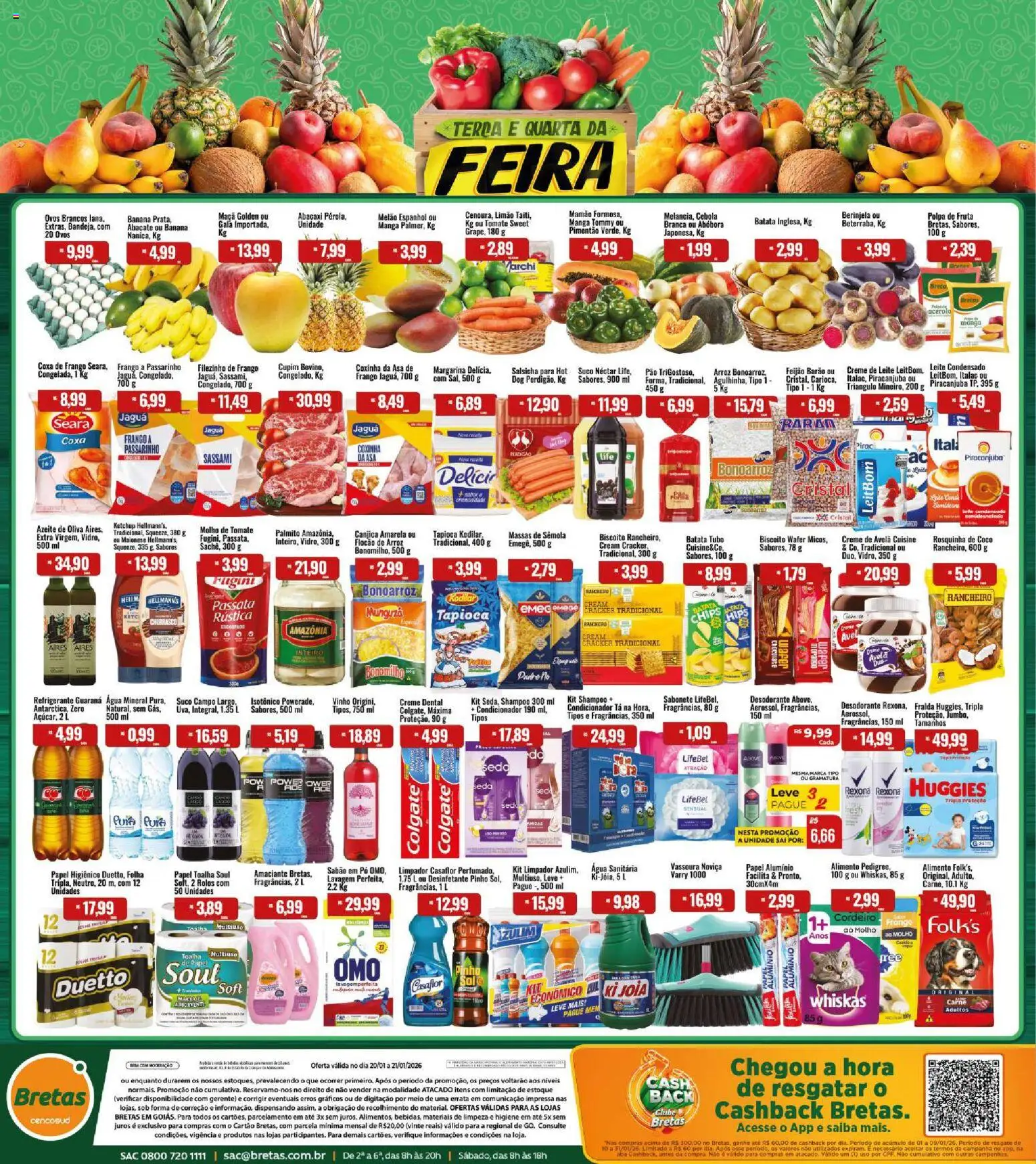Pré-Visualização do folheto "Ofertas Terça e Quarta da Feira" da loja Bretas válido a partir de 20/01/2026 - Desodorante, Tapioca, Ovos, Abóbora, Água sanitária, Pimentão, Rosquinha, Coxa de frango