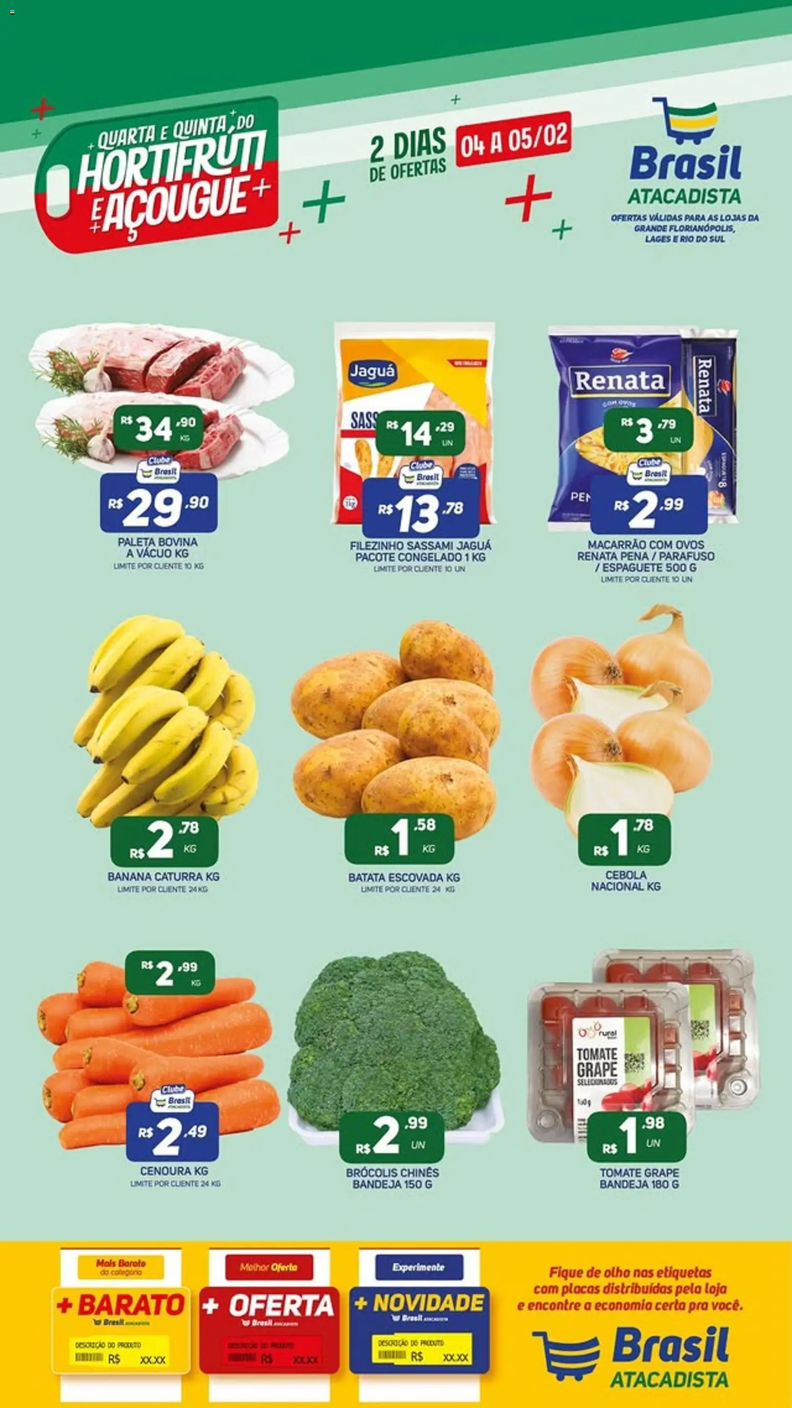 Pré-Visualização do folheto "Ofertas Hortifruti e Açougue" da loja Brasil Atacadista válido a partir de 04/02/2026