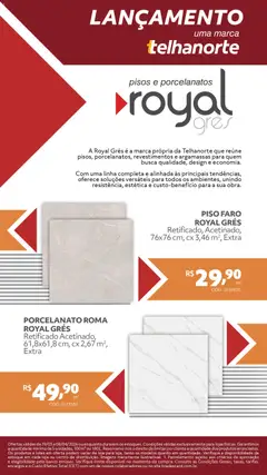 Pré-Visualização do folheto "Telhanorte ofertas Royal Grés" da loja Telhanorte válido a partir de 19/03/2026