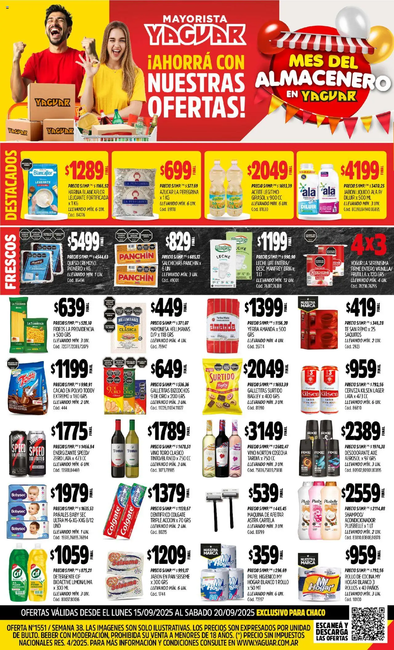 Yaguar Chaco del 15/09/2025 Online - Vino, Azucar, Pañales, Maquina de afeitar, Jabón, Yogur, Bizcochos, Salchichas
