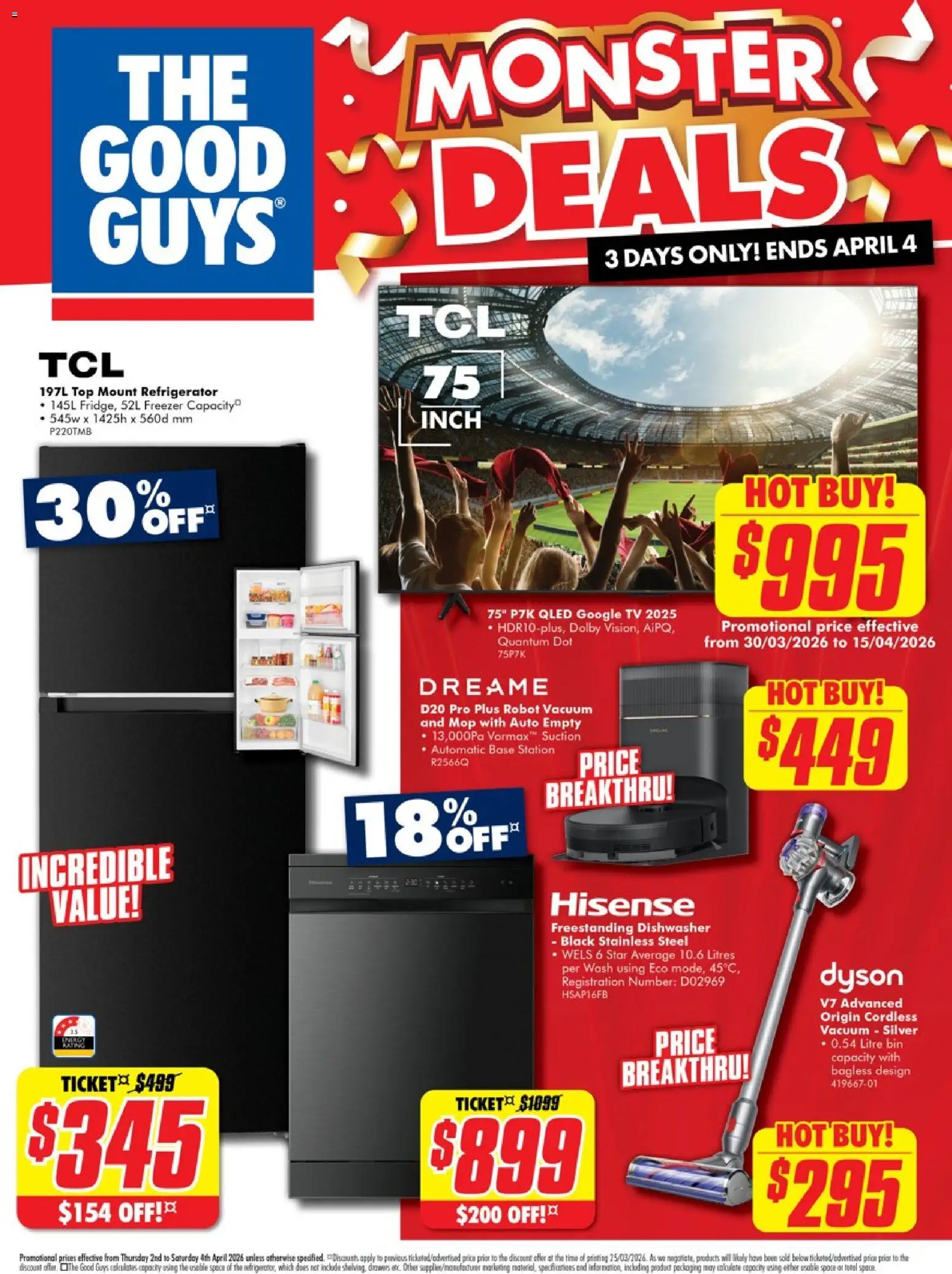Preview of catalogue The Good Guys Monster Deals from shop The Good Guys valid 01/04/2026