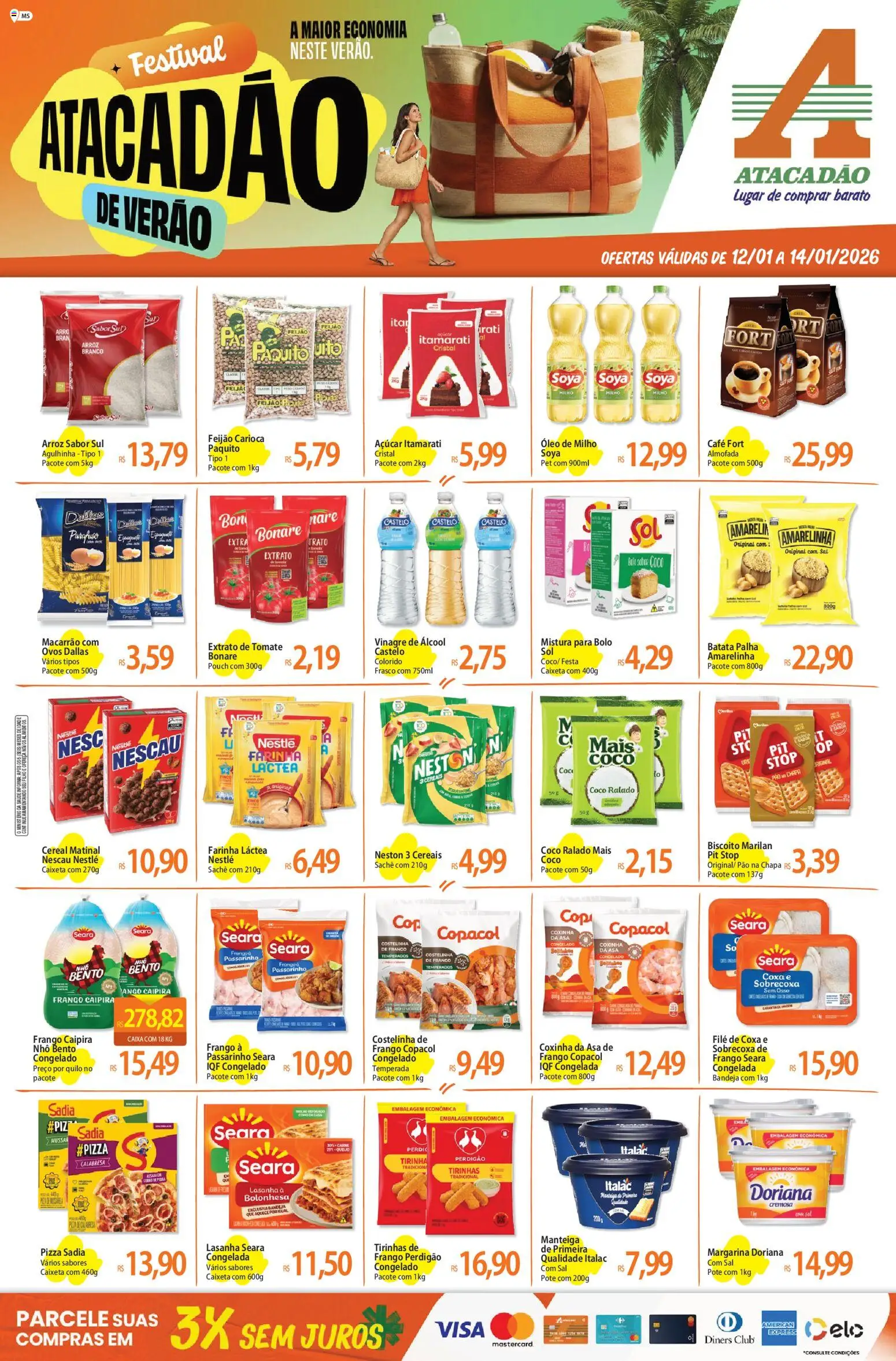 Pré-Visualização do folheto "Ofertas - MS" da loja Atacadão válido a partir de 12/01/2026 - Coco, Biscoito, Álcool, Frango, Tomate, Farinha, Margarina, Extrato de tomate