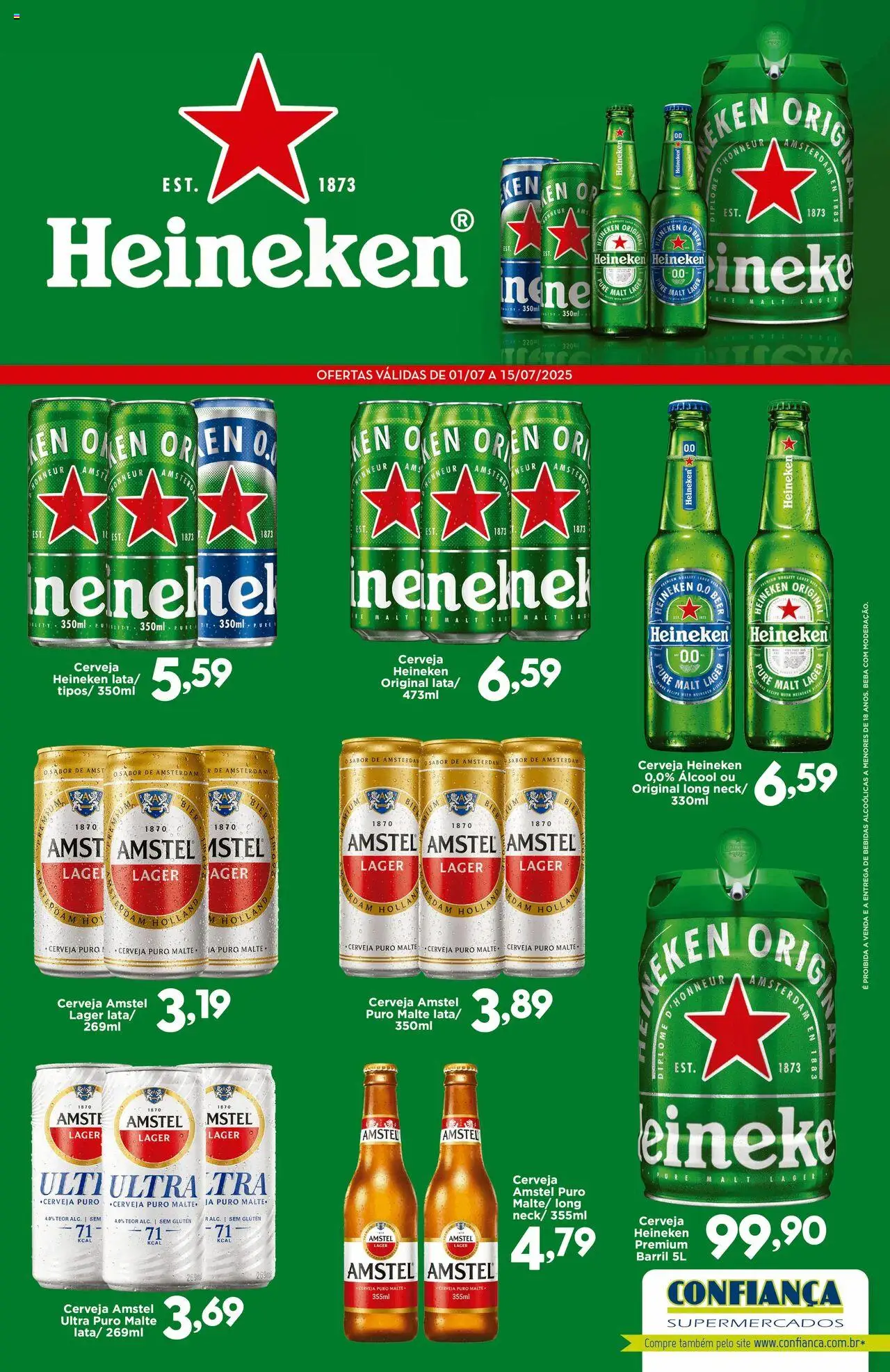 Confiança folheto "Ofertas Heineken" válido a partir de 01/07/2025 - número de página 1 - Álcool, Bebidas, Cerveja, Cerveja Heineken, Heineken