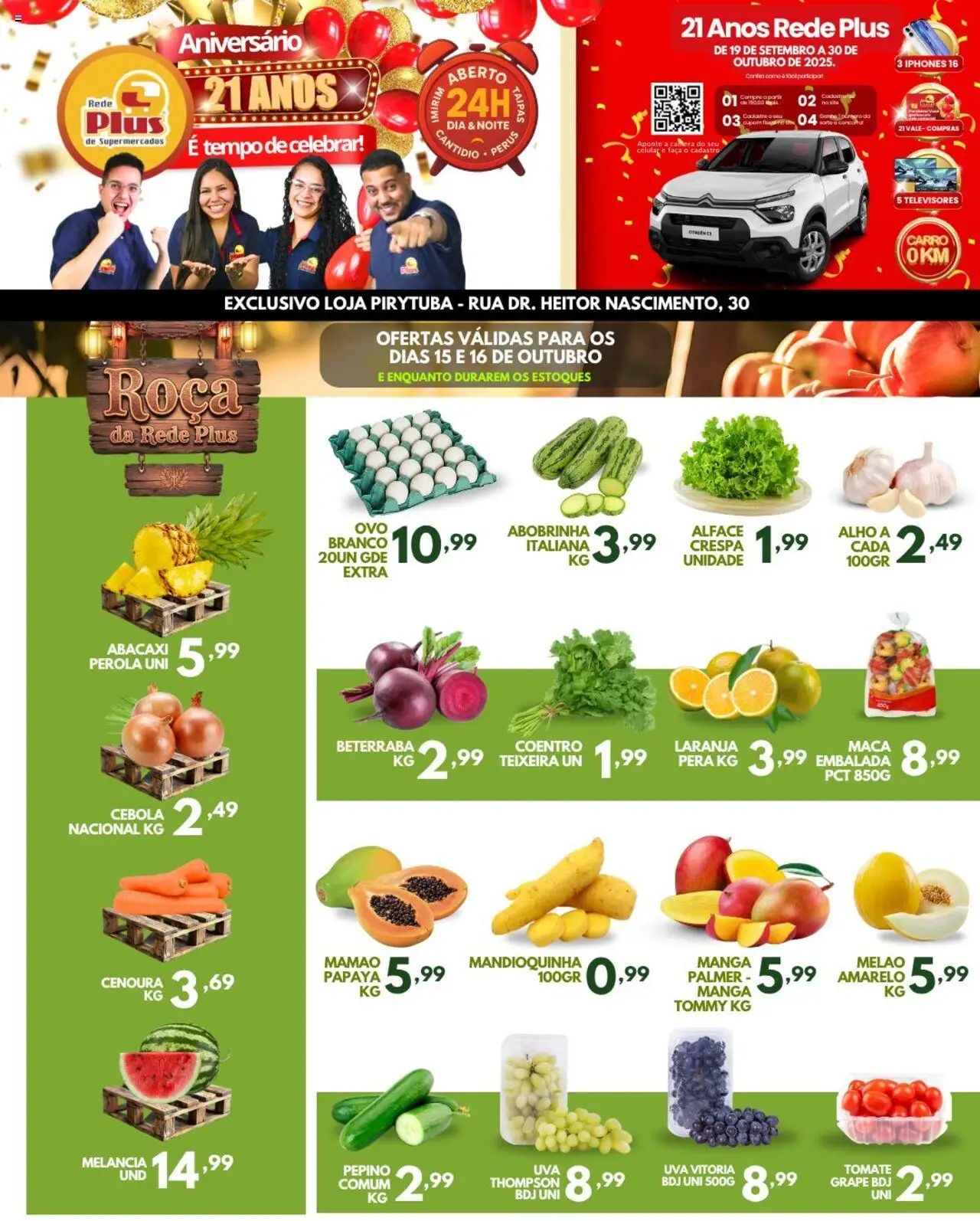 Rede Plus Supermercados folheto "Ofertas da semana" válido a partir de 15/10/2025 - número de página 1 - Melancia, Beterraba, Tomate, Cenoura, Alface, Melão, Mamão, Faca