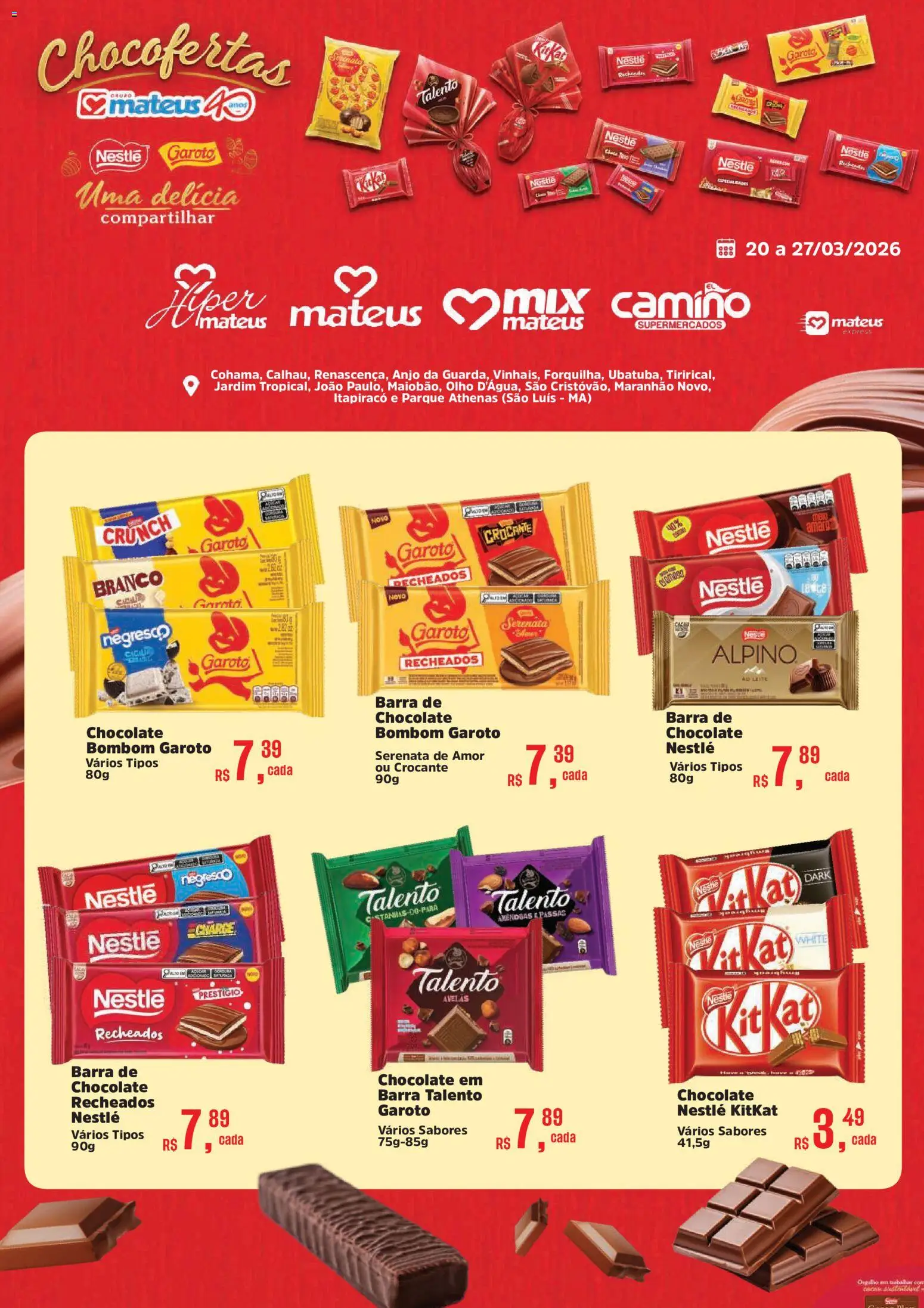 Pré-Visualização do folheto "Mateus ofertas Festival Nestlé" da loja Mateus válido a partir de 20/03/2026 - Chocolate, Barra de chocolate, Bombom, Avelãs