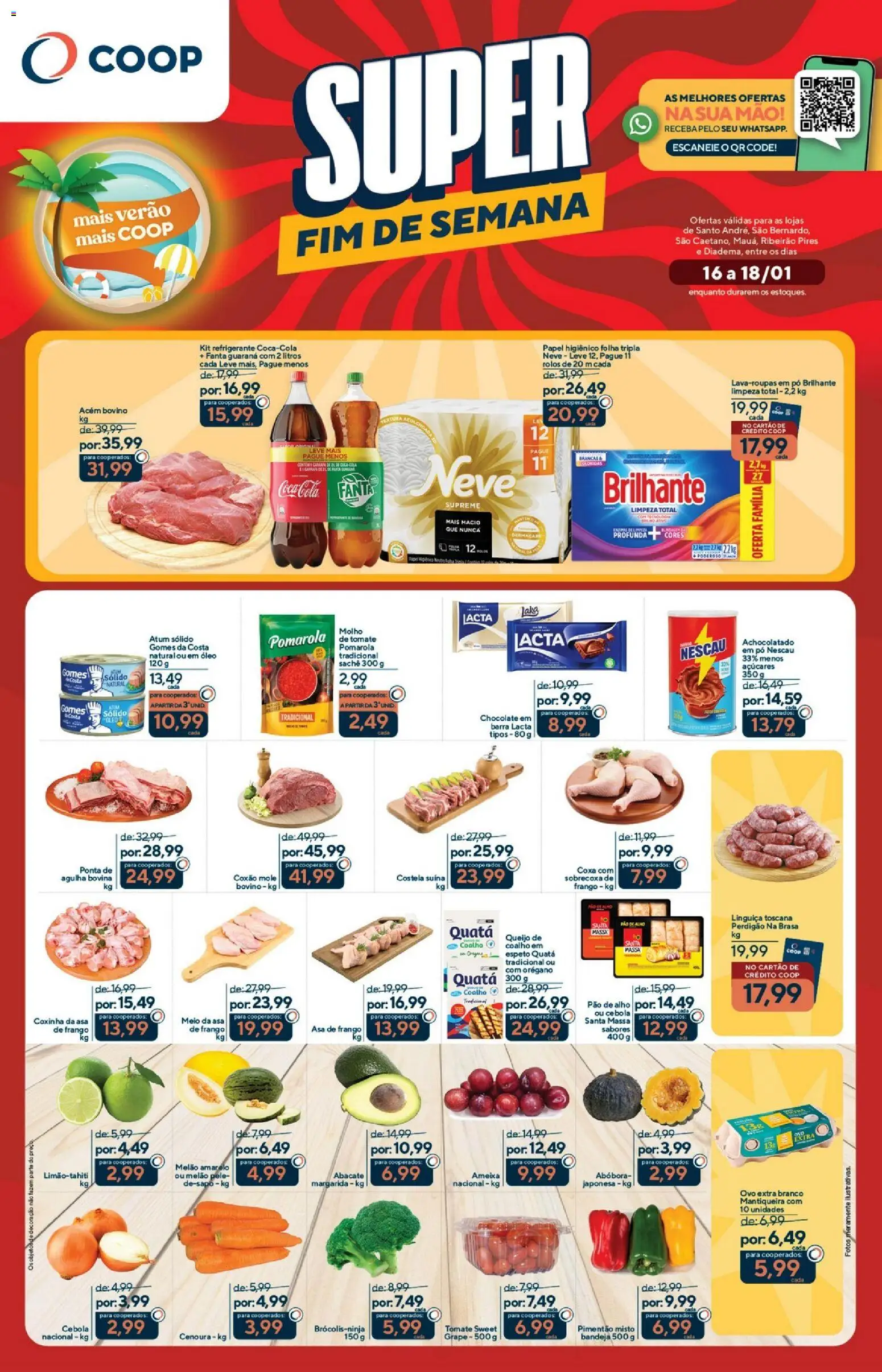 Pré-Visualização do folheto "Ofertas Fim de Semana" da loja Coop válido a partir de 16/01/2026 - Abóbora, Queijo, Cenoura, Nescau, Pó, Sobrecoxa de frango, Melão amarelo, Gomes da costa