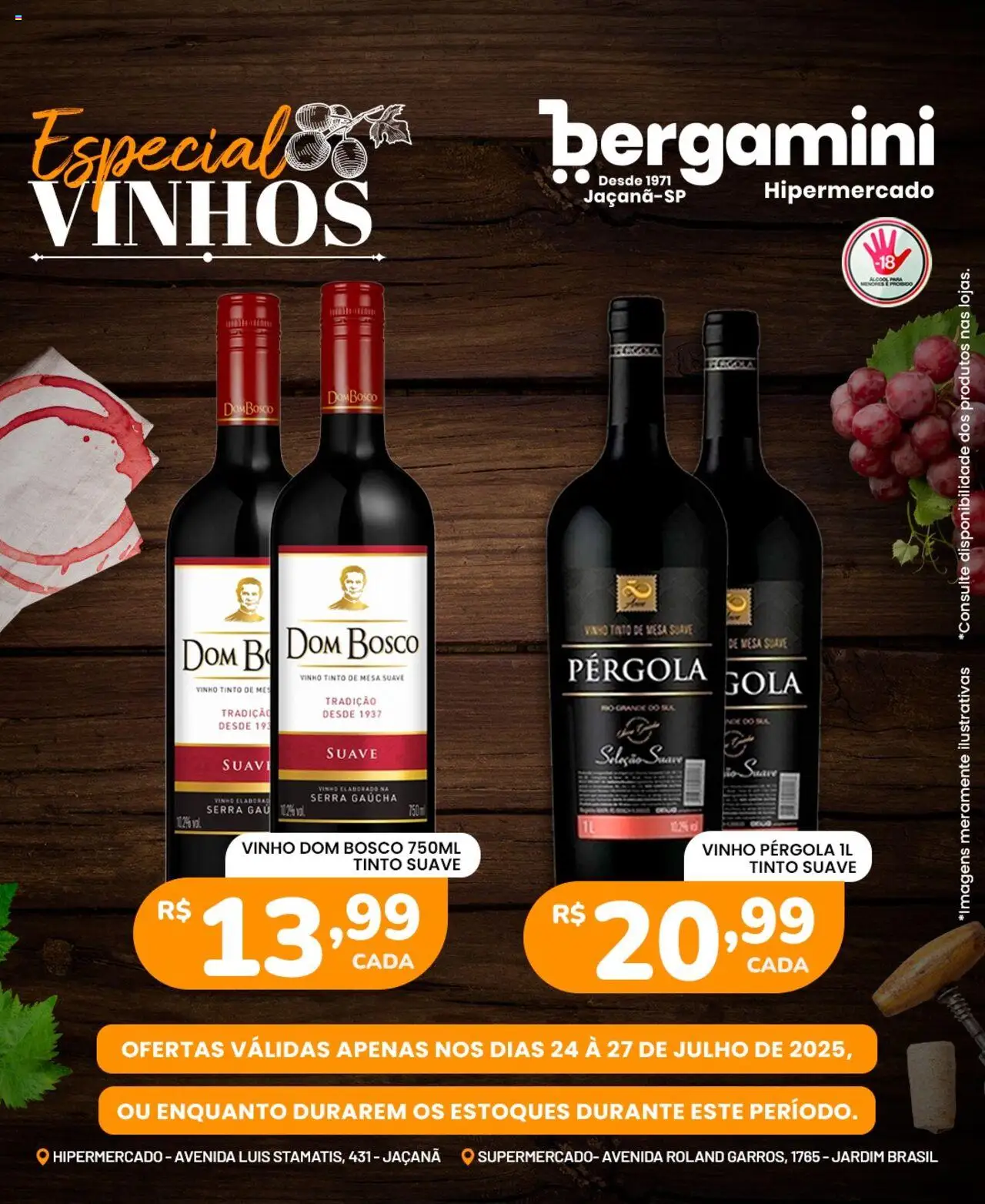 Supermercado Bergamini folheto "Ofertas Especial de Vinhos" válido a partir de 24/07/2025 - número de página 1 - Mesa, Vinho tinto, Vinho