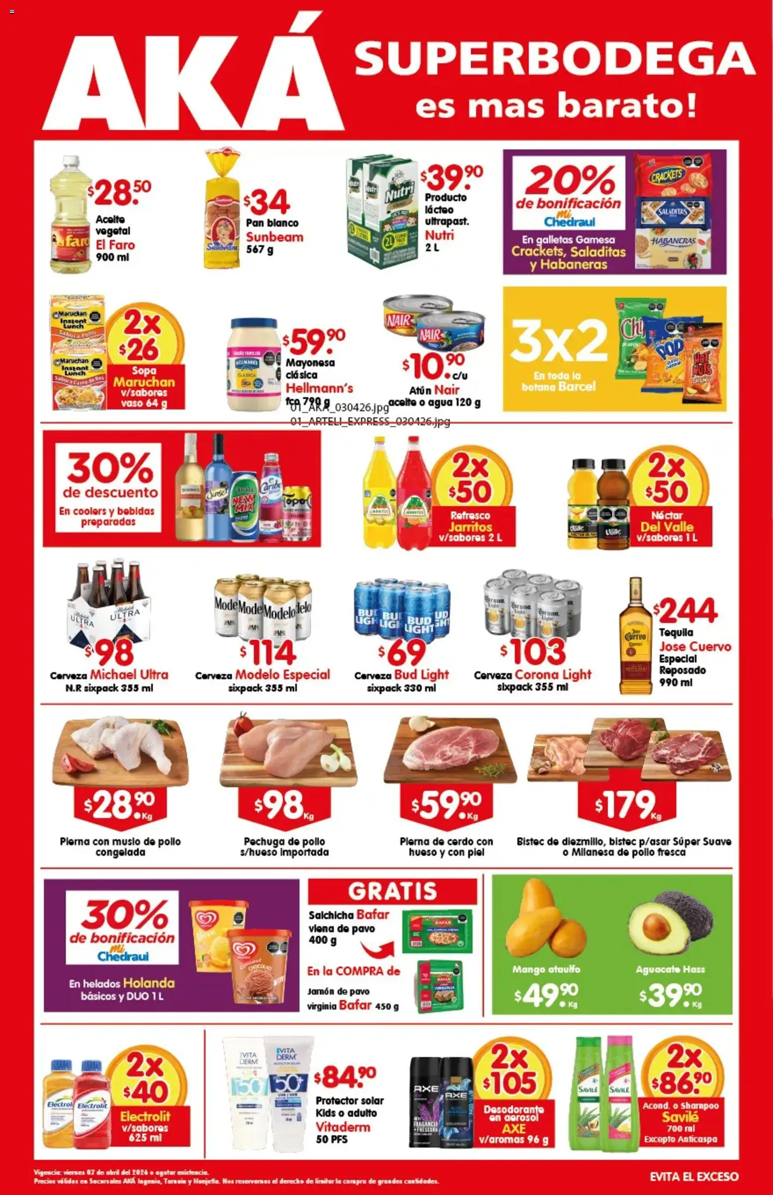 Vista previa las ofertas de la tienda Arteli - Arteli folleto Aká Superbodegas Foraneas desde el 03/04/2026 - Tequila, Mango, Pollo, Bebidas, Pavo, Cerdo, Mayonesa, Bistec