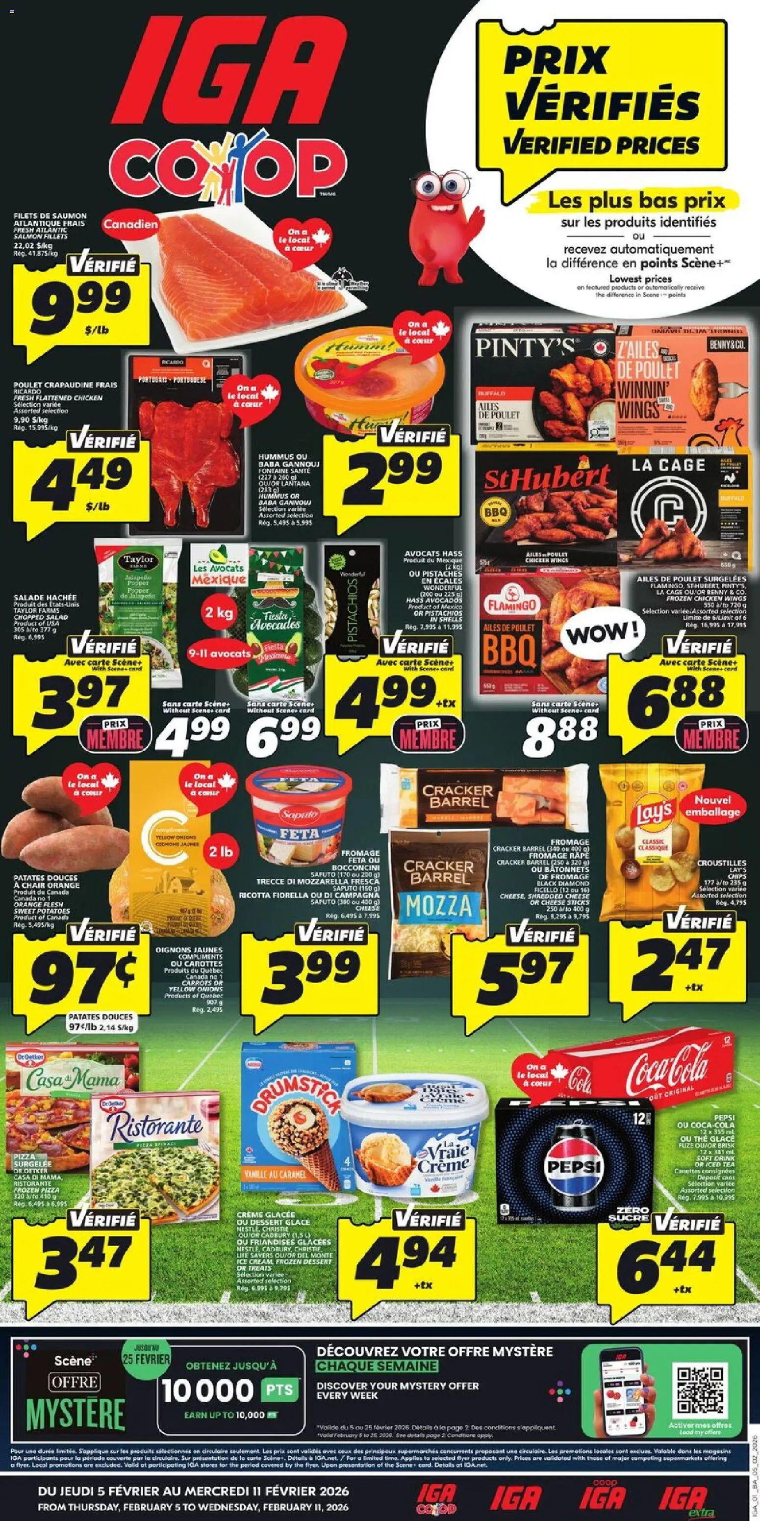 Preview of leaflet New Brunswick from shop IGA is valid from Feb 05, 2026 - Tea, Cheese, Ice, Chicken wings, Salmon, Pistachios, Ricotta, Frozen pizza