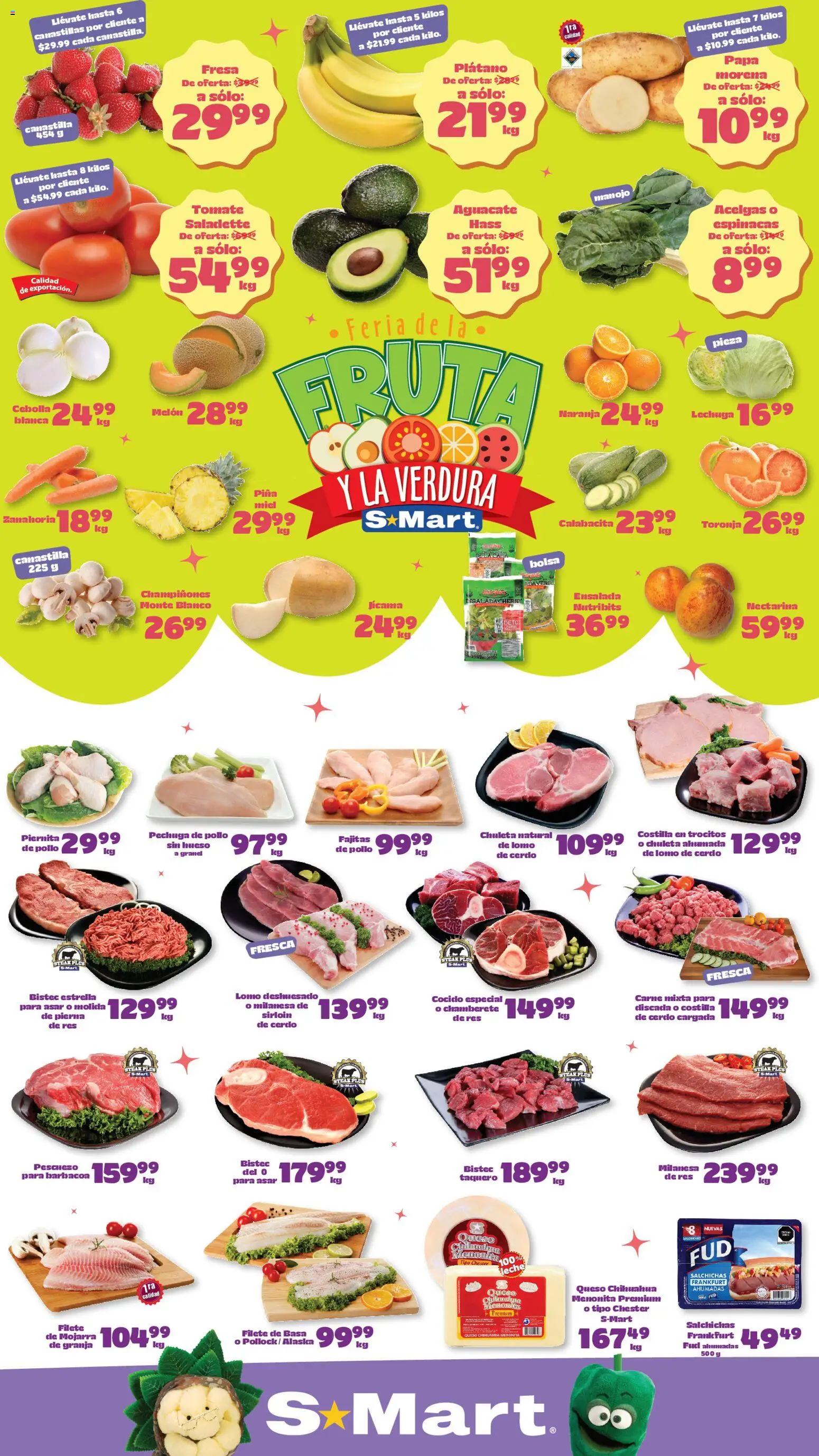 Vista previa las ofertas de la tienda S-Mart - S-Mart folleto Nuevo Laredo desde el 07/04/2026 - Fruta, Aguacate, Leche, Queso, Carne, Chuleta, Steak, Filete
