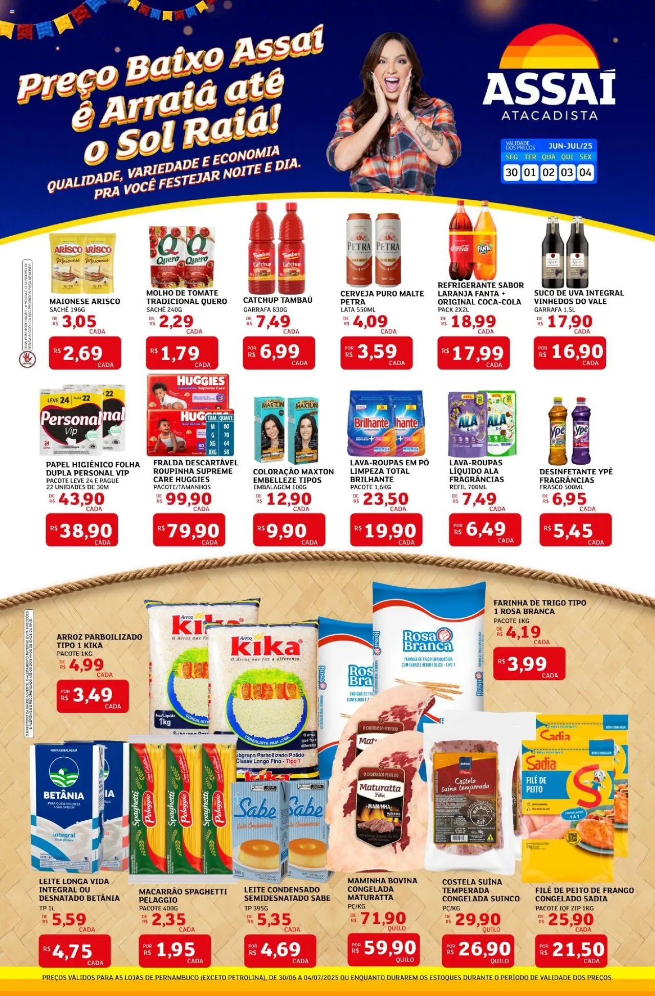 Assaí Atacadista folheto "Encarte" válido a partir de 30/06/2025 - número de página 1 - Cerveja, Uva, Leite, Desinfetante, Refrigerante, Maionese, Ferro, Fanta