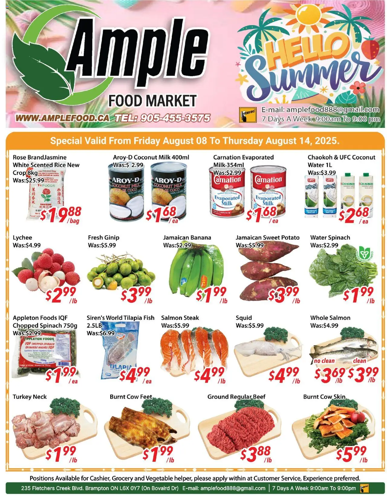 Ample Food Market flyer valid from Aug 08, 2025 - page number 1 - Maïs, Lait, Lait de coco