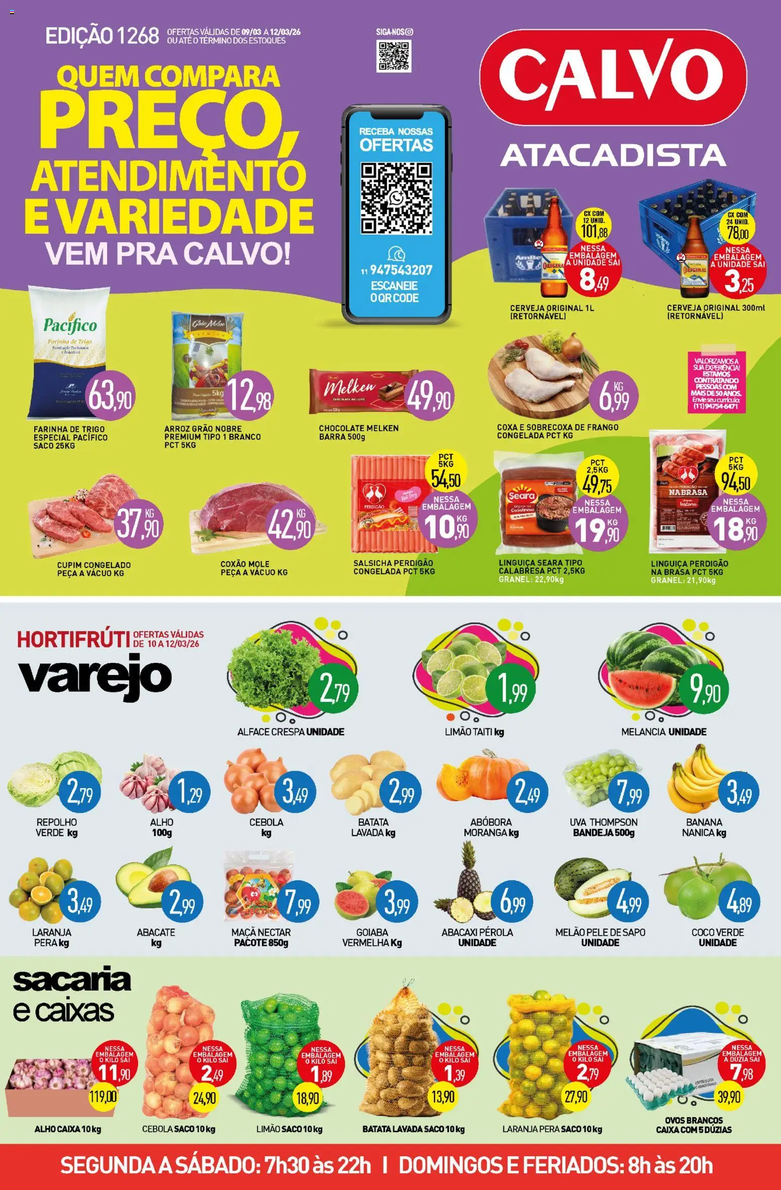 Pré-Visualização do folheto "Calvo Atacadista - Ofertas da semana" da loja Calvo Atacadista válido a partir de 09/03/2026 - Moranga, Abóbora, Pera, Farinha de trigo, Cebola, Repolho, Farinha, Coxão mole