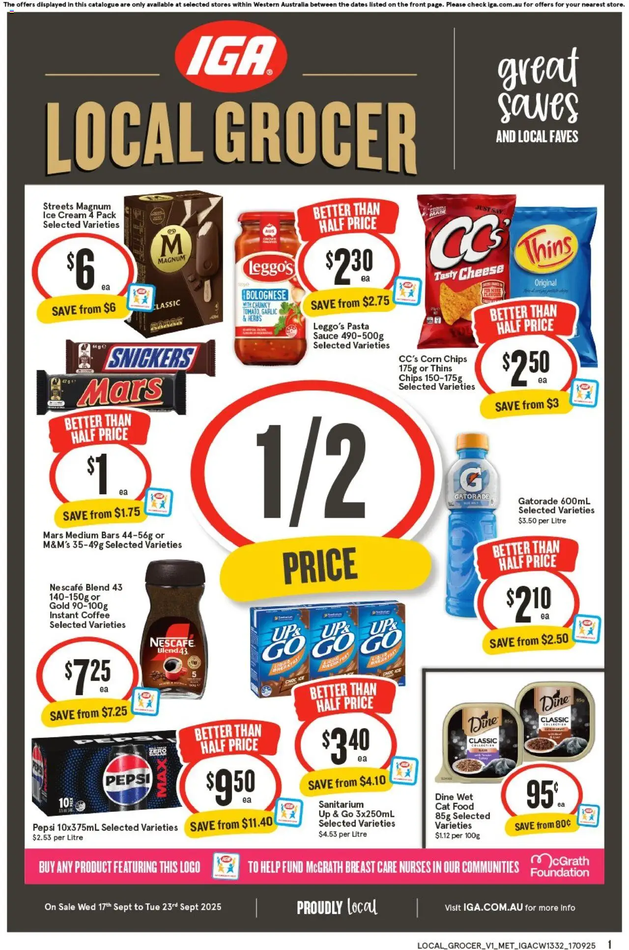 IGA catalogue valid from 17/09/2025 - page 1 - Corn, Herbs, Pepsi, Chips, Sauce, Nescafe, Magnum ice cream, Magnum