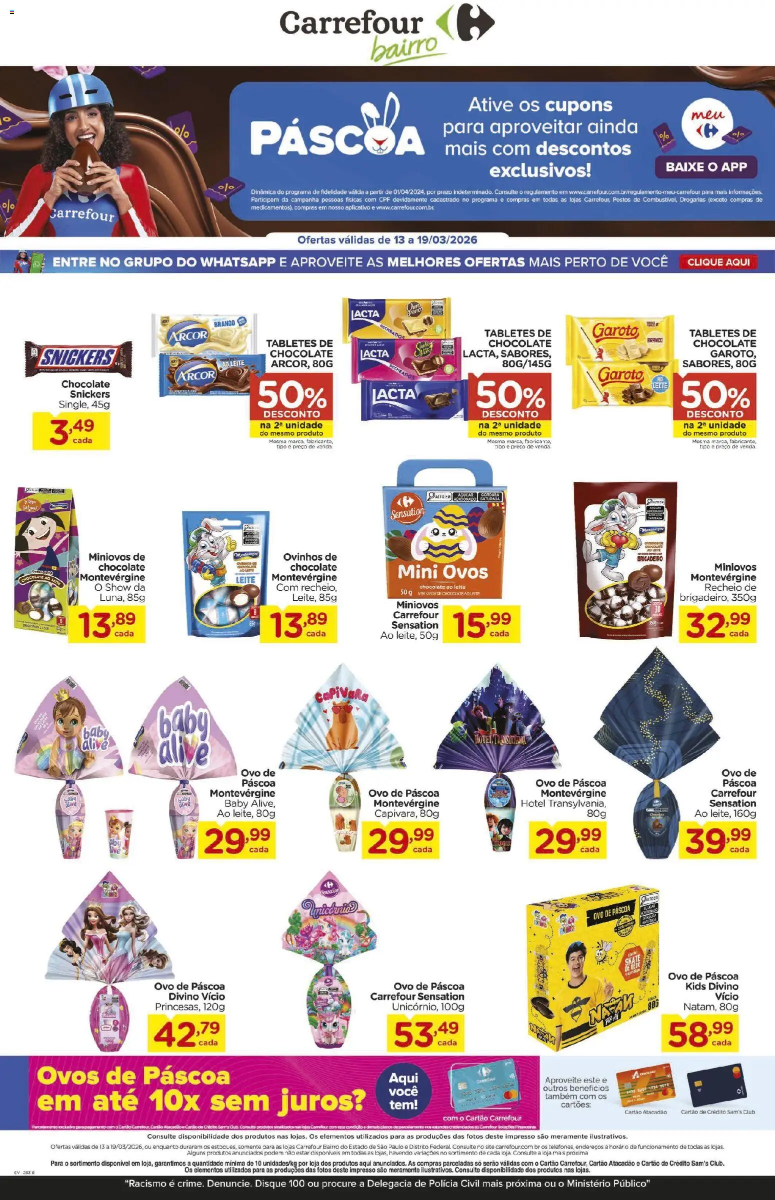 Pré-Visualização do folheto "Carrefour Bairro ofertas Especial Páscoa" da loja Carrefour Bairro válido a partir de 13/03/2026 - Ovo de páscoa, Chocolate, Ovos, Leite, Açúcar