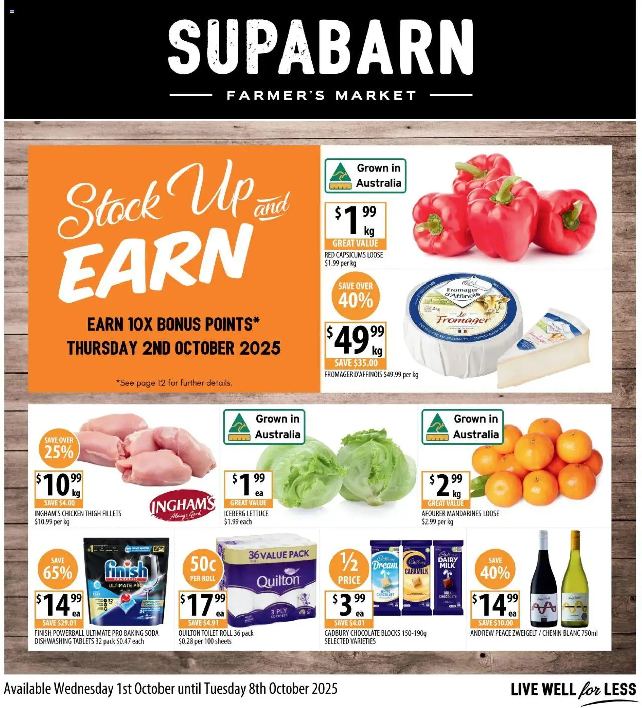 Supabarn catalogue valid from 01/10/2025 - page 1 - Toilet, Milk, Dairy, Chocolate, Lettuce, Iceberg lettuce, White chocolate, Tablets