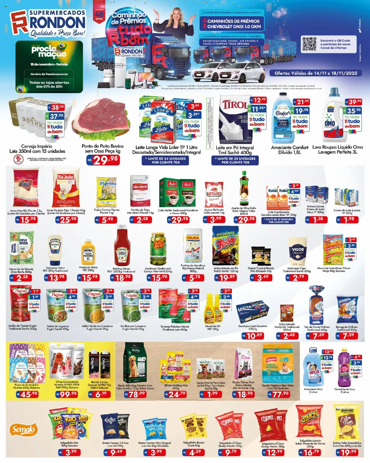 Pré-Visualização do folheto "Ofertas do semana" da loja Supermercados Rondon válido a partir de 14/11/2025 - Pasta de amendoim, Ração, Tomate, Ketchup, Milho, Creme, Presunto, Amaciante urca