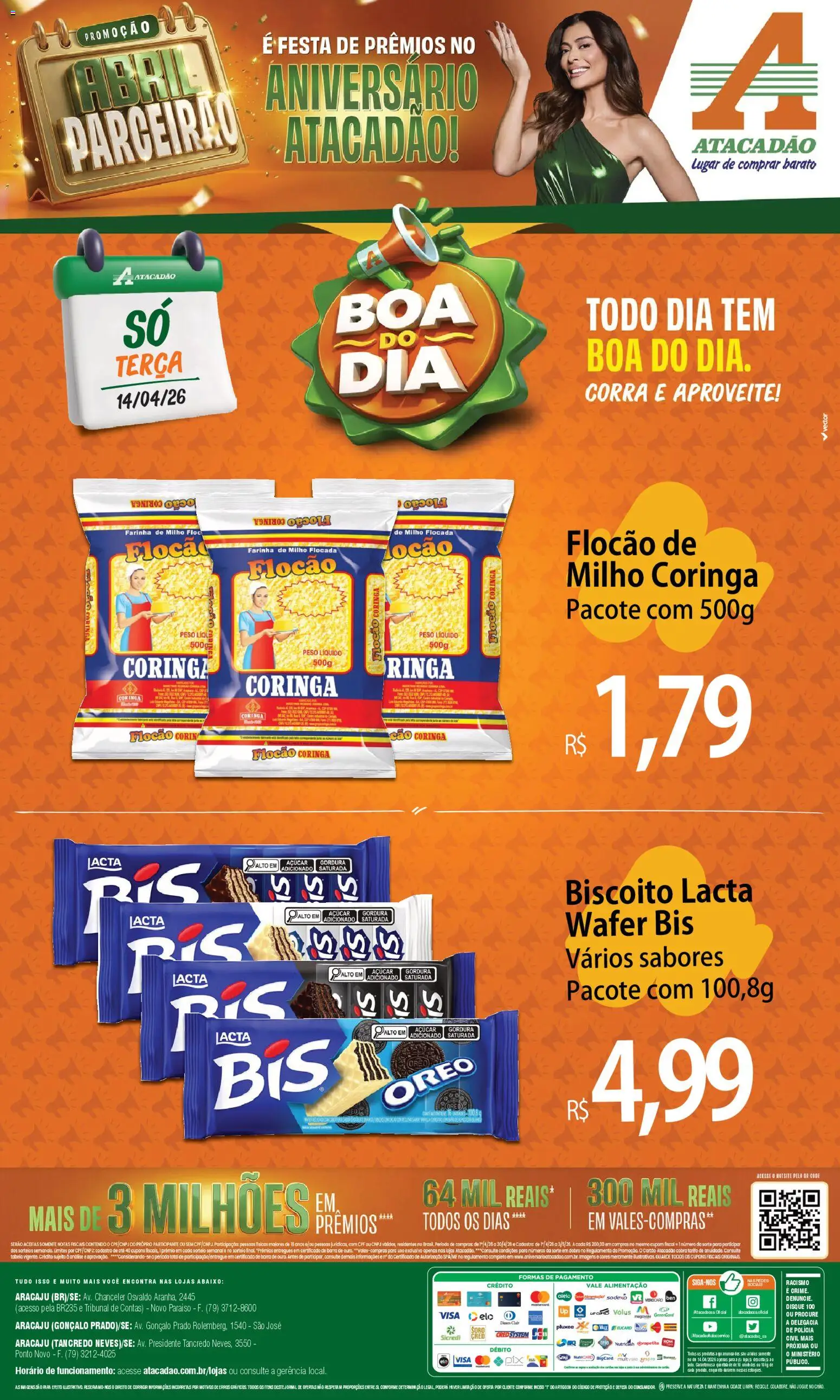 Pré-Visualização do folheto "Atacadão ofertas - SE" da loja Atacadão válido a partir de 14/04/2026 - Biscoito, Açúcar, Milho, Farinha