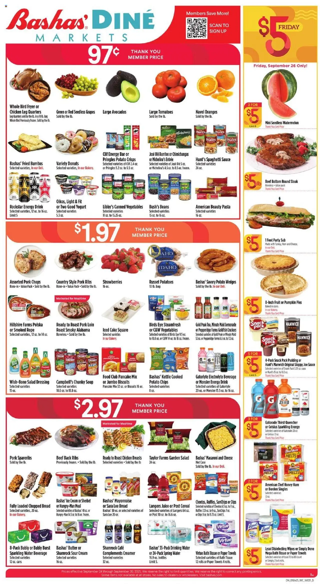 Basha's Dine from 09/24/2025 - Flyer - Page number 1 - Ice cream, Ice, Strawberries, Juice, Butter, Beans, Mayonnaise, Sauce
