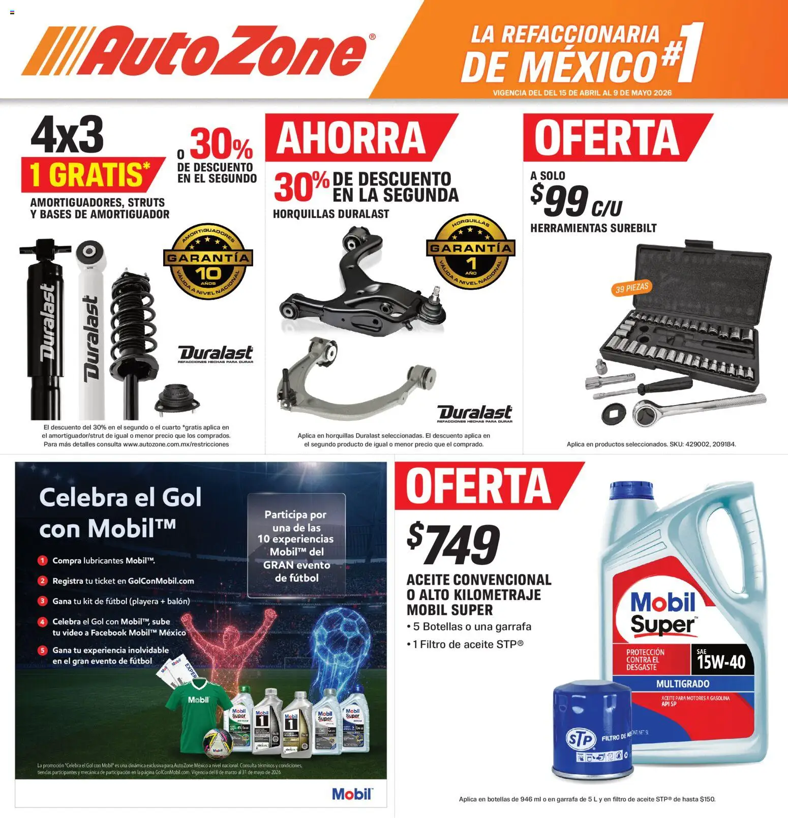Vista previa las ofertas de la tienda AutoZone - AutoZone catálogo desde el 15/04/2026 - Video, Playera, Herramientas, Aceite